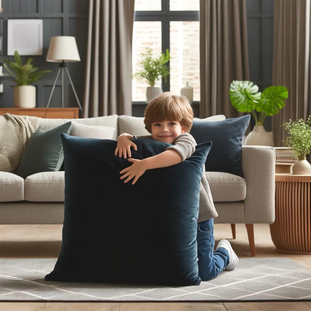 Big Size 28x28 Inches Throw Pillow Cases Cozy Soft Velvet Square Decorative Pillow Covers for Farmhouse Home Décor(Dark Blue)