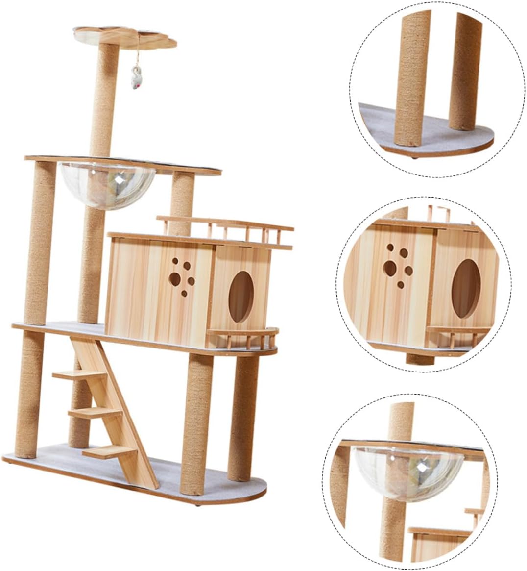 Large Multi-Layer Solid Wood Cat Climbing Stand with Felt Cover Four-Season and Scratching Post for Pet Supplies