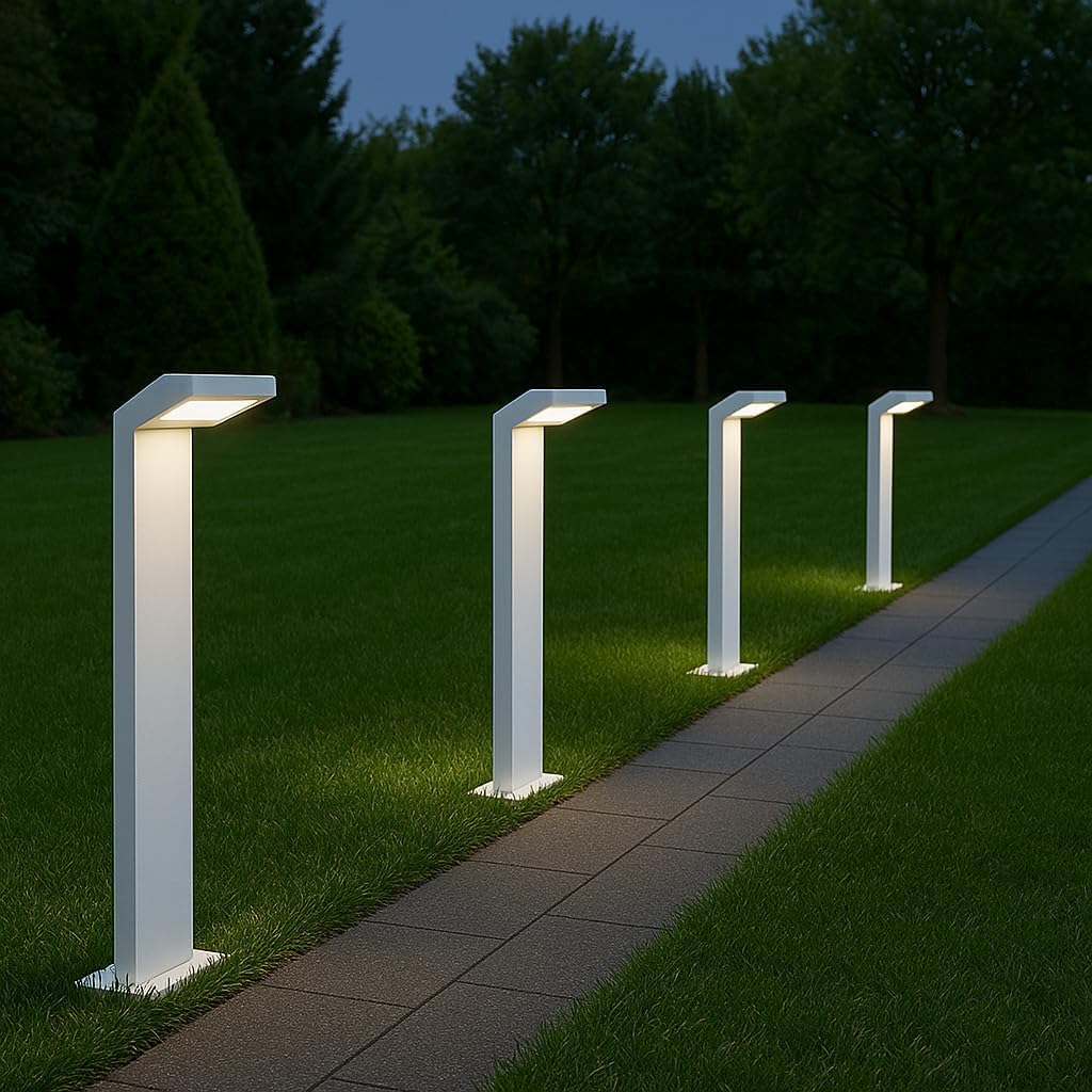 Lampione da Giardino Moderno 10W, Paletto Luce LED Esterno 4000K, IP54 Impermeabile, H580mm, Lampada da Esterno per Vialetti, Cortile, Giardino – Alluminio 954PA-H580 (BIANCO)