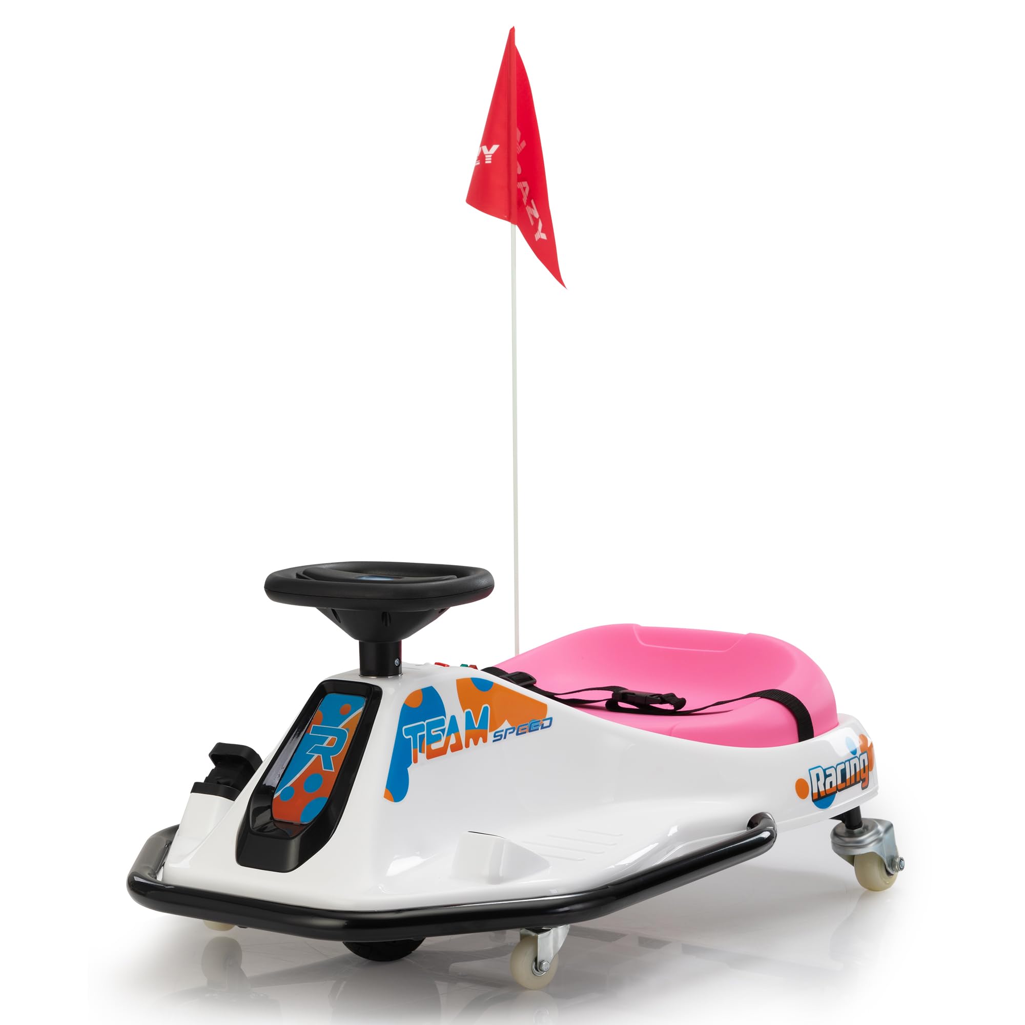 TOBBI 24V Electric Go Kart for Kids Ages 6+, Ride On Drift Go Carts Up to 7.5 mph Variable Speed, High/Low Speed, Brushless Motor, with USB Port, LED Lights, MP3, Victory Flag (Pink-White)
