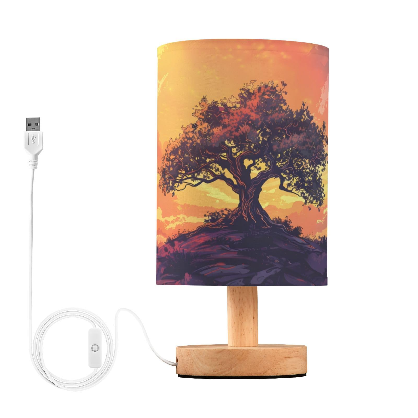 Mnsruu Lámpara de mesita de noche, árbol de la vida, arco iris, lámpara de mesita de noche, luz LED, lámpara de escritorio, pantalla de tela, lámpara pequeña para dormitorio, sala de estar (bombilla