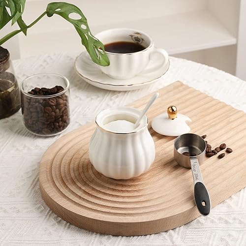 Miniatura 30 de Sweejar Royal Ceramic - Recipiente de azúcar de 8 onzas con cuchara y tapa, recipiente de sal de porcelana para sal, soporte para azúcar