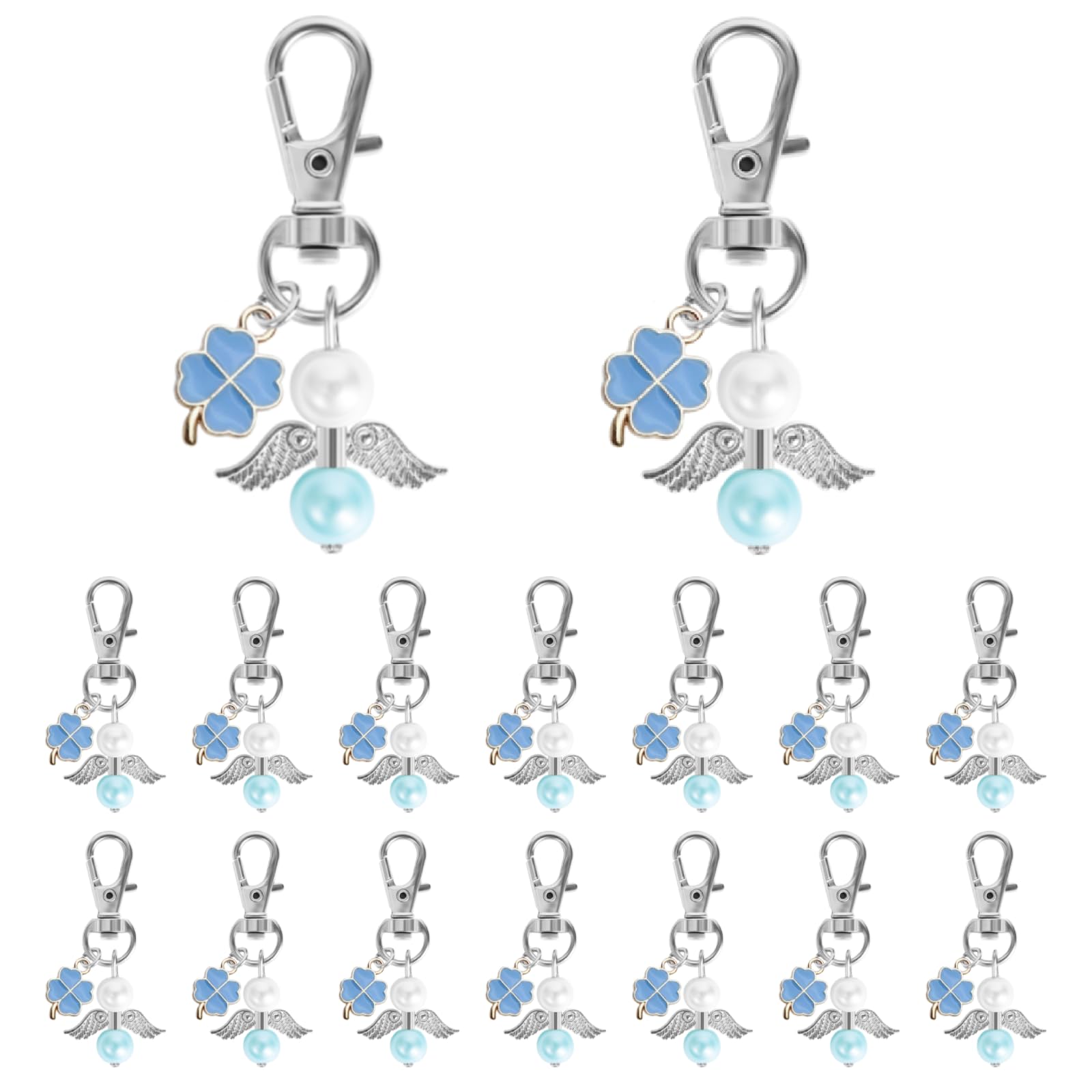 Foshird 16 Stück Schlüsselanhänger Schutzengel Anhänger Kleeblatt Glücksbringer Abschiedsgeschenk Mitgebsel Gastgeschenk für Hochzeit Geburtstag Taufe Kommunion Konfirmation - Blau