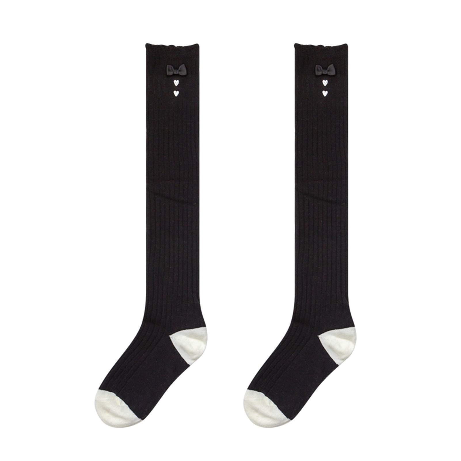 Chaussettes tube de coton noir style coréen taille unique avec nœud papillon