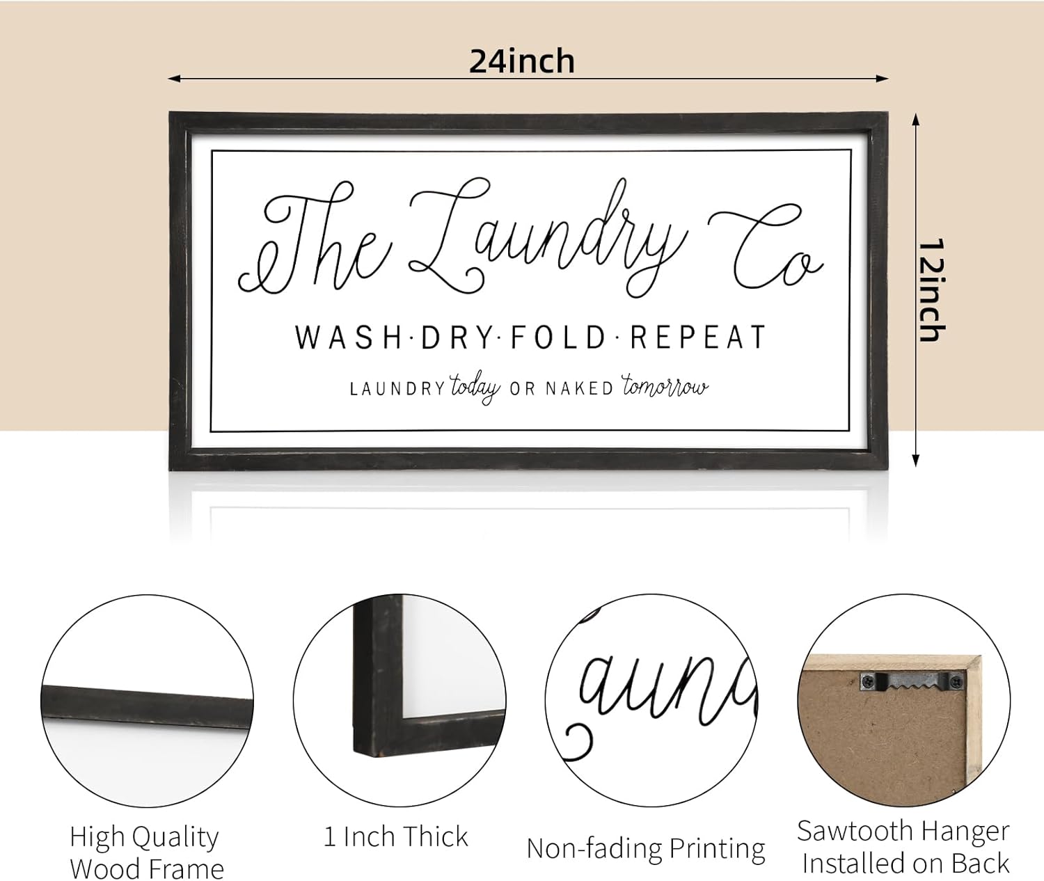 Large Laundry Sign for Laundry Room Decor 24''×12'' Farmhouse Laundry Room Wall Decor The Laundry Co Wash Dry Fold Repeat Wooden Sign