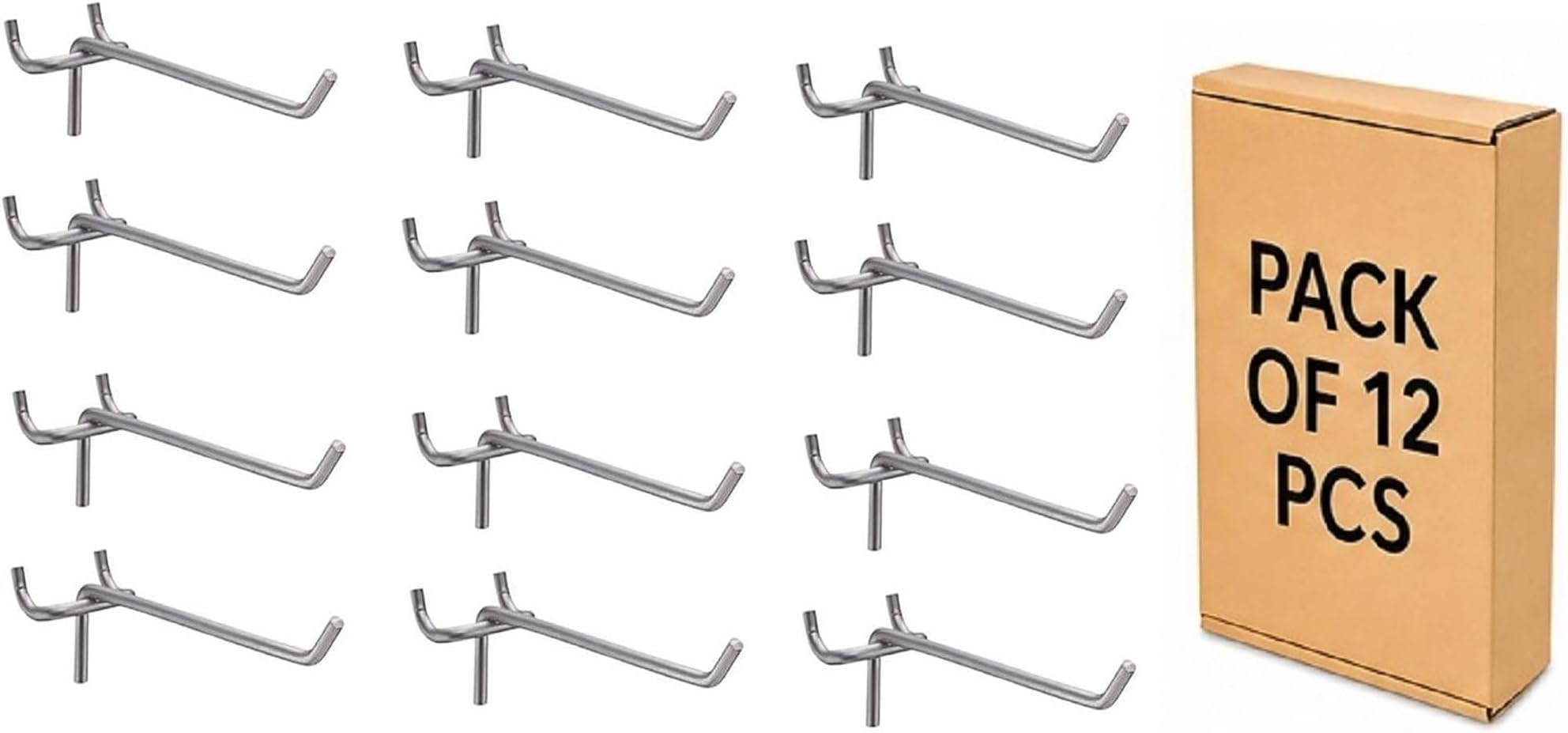 Q1 Beads 12 Pack 8" Heavy Duty Pegboard Kit Peg Hooks for 1" Spaced Pegboards, Utility Hooks for Wall Organizing in Home or Garage (Chrome, 8 inch, 12 Pcs)
