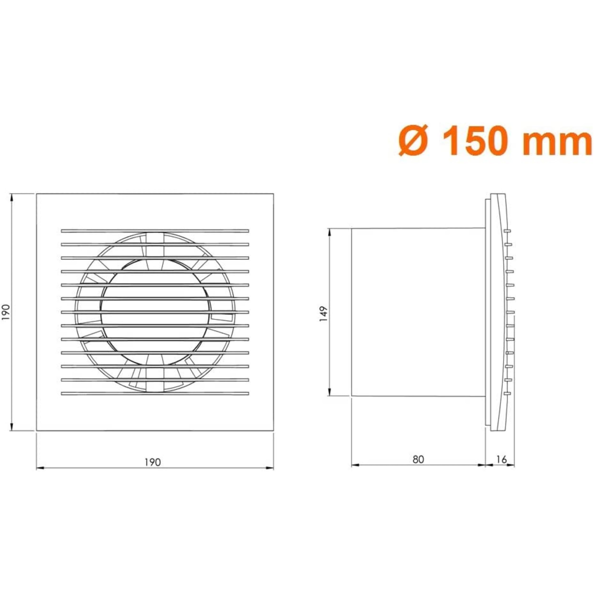Ø 150mm Weiß Badlüfter mit Timer und Feuchtesensor - Lüfter für Effiziente Belüftung im Bad Kuche WC