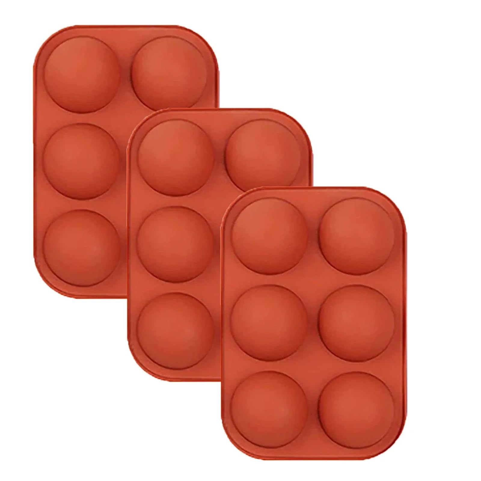 1/2/3 Uds. Molde semicírculo pequeño de 6 agujeros for Chocolate, molde silicona con esfera Media bola for caramelo, pudín, gelatina, helado(3pcs-brick red)