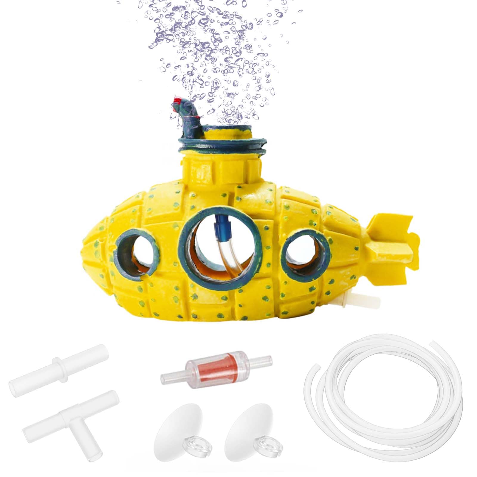 Moonorange Kit de décoration pour aquarium - Pierres à air pour aquarium - Ornements réalistes de sous-marin avec accessoires complets (Kit sous-marin - Jaune)