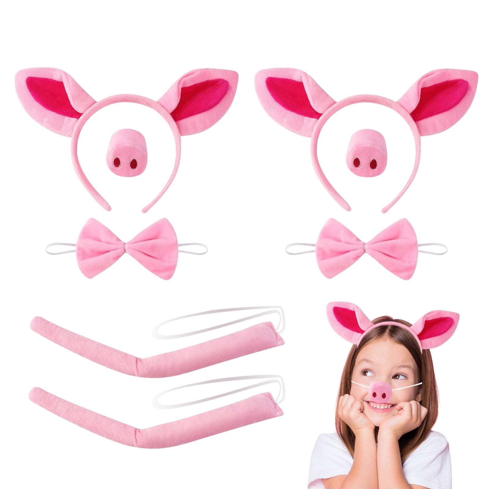 UILYNIU 8 Pezzi Set di Costumi Animali, Costume Maiale, Kit per Costume con Orecchie Degli Naso Coda e Cravatta a Farfalla, Accessori Gonna Festa Set, Costume Carnevale Cosplay Halloween (Rosa