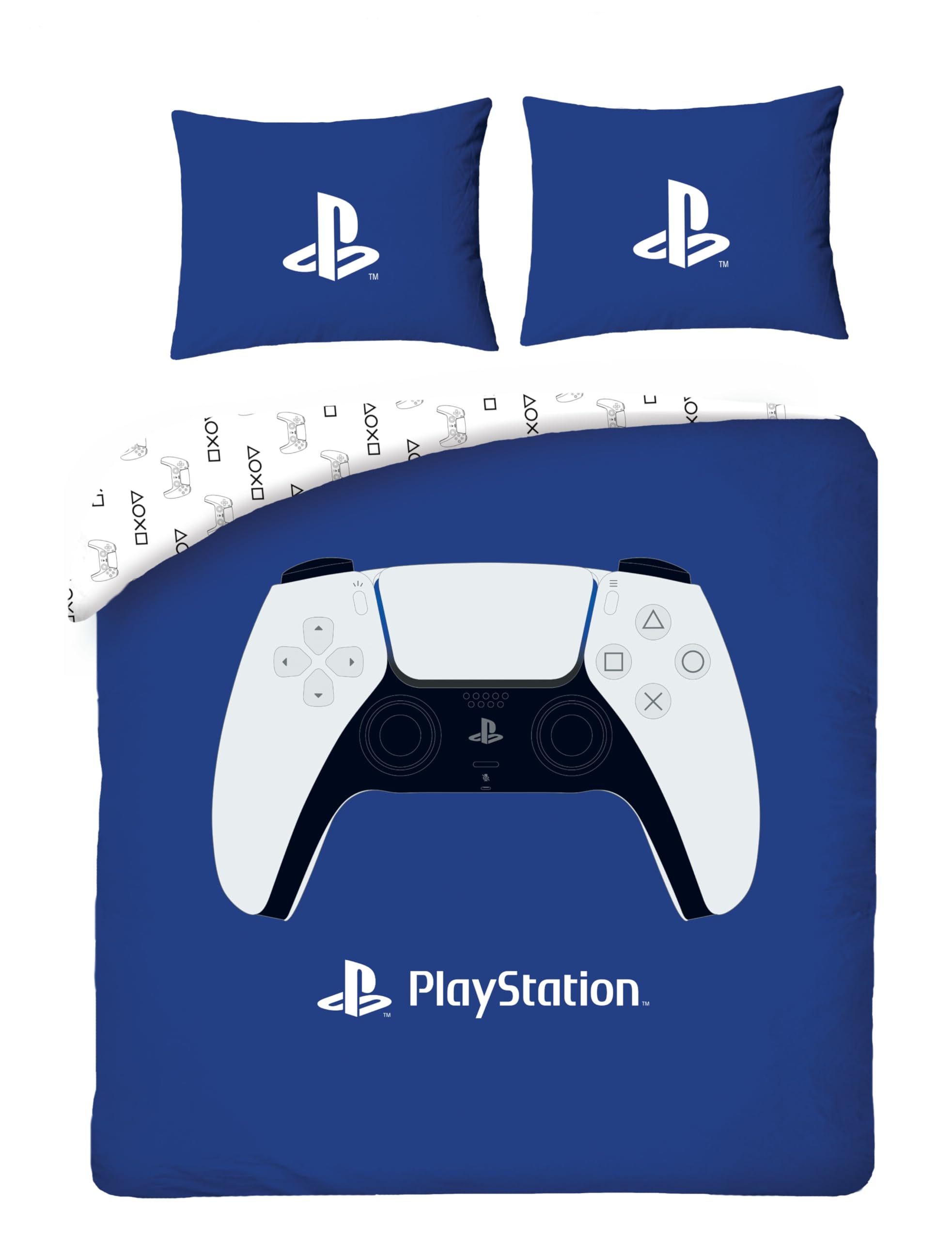 Halantex PlayStation Double Duvet Cover Set – Reversible Blue Gaming Bedding for Kids & Teens | Soft Microfibre Quilt Cover & Pillowcase | Official PlayStation Gamer Bedroom Decor (Double)