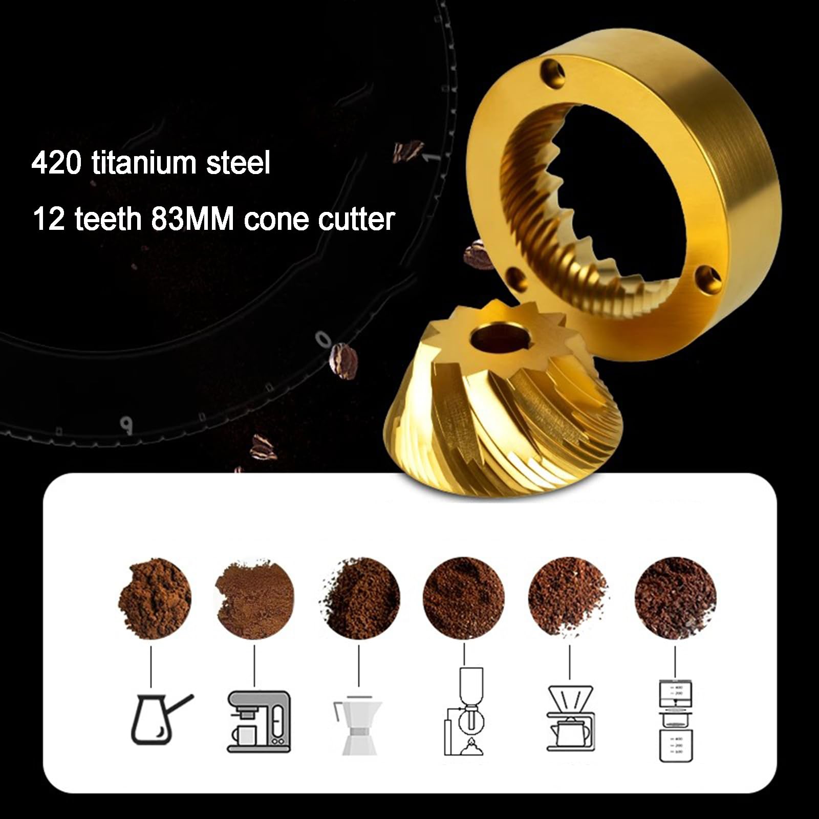 Molinillo de café manual, molinillo de rebabas ajustable con plato cónico de 83 mm, manivela para espresso, goteo, prensa francesa y infusión fría, diseño compacto para café molido fresco