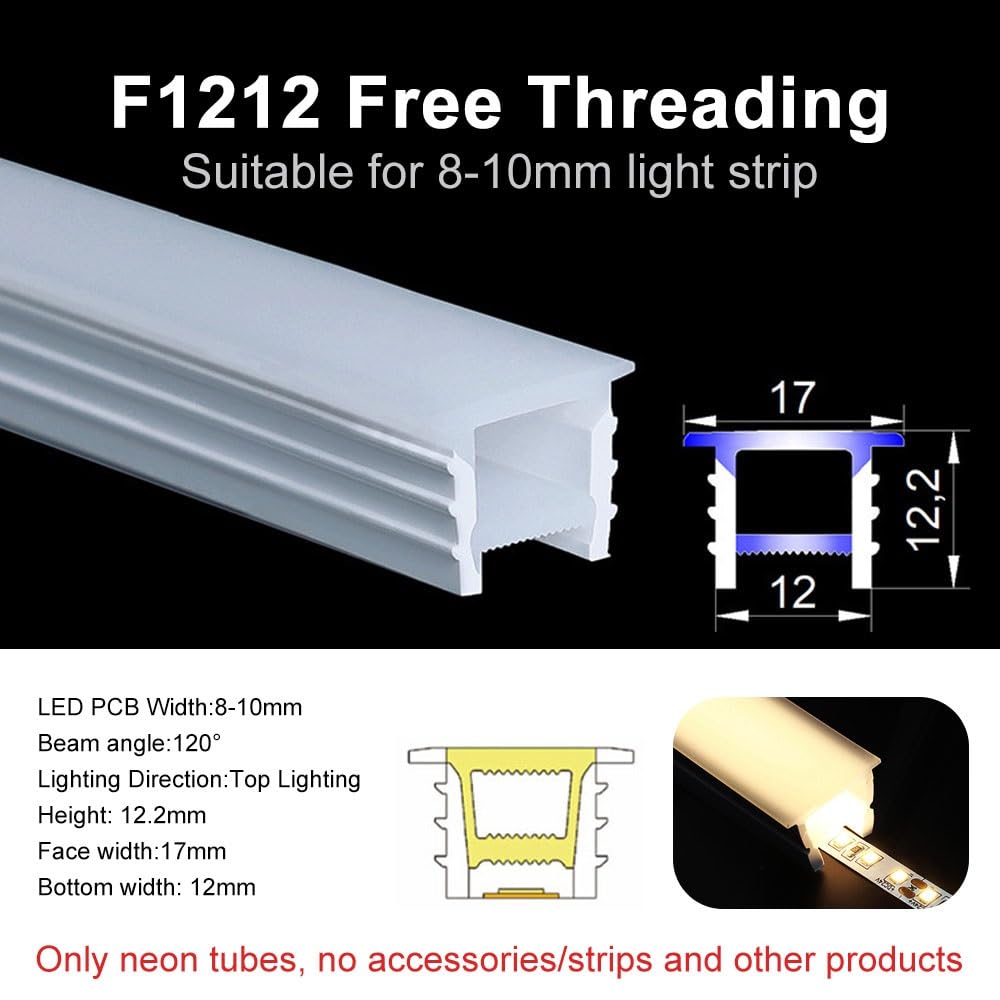 LED-Neon-Silikon-Diffusorrohr – Versenktes/eingebettetes Schild, Kompatibel Mit Bandlichtern (6–15mm PCB), 1–10m, Lichtblockierend, Auslaufsicher, Weich Biegbar(F1212 White,10meters)