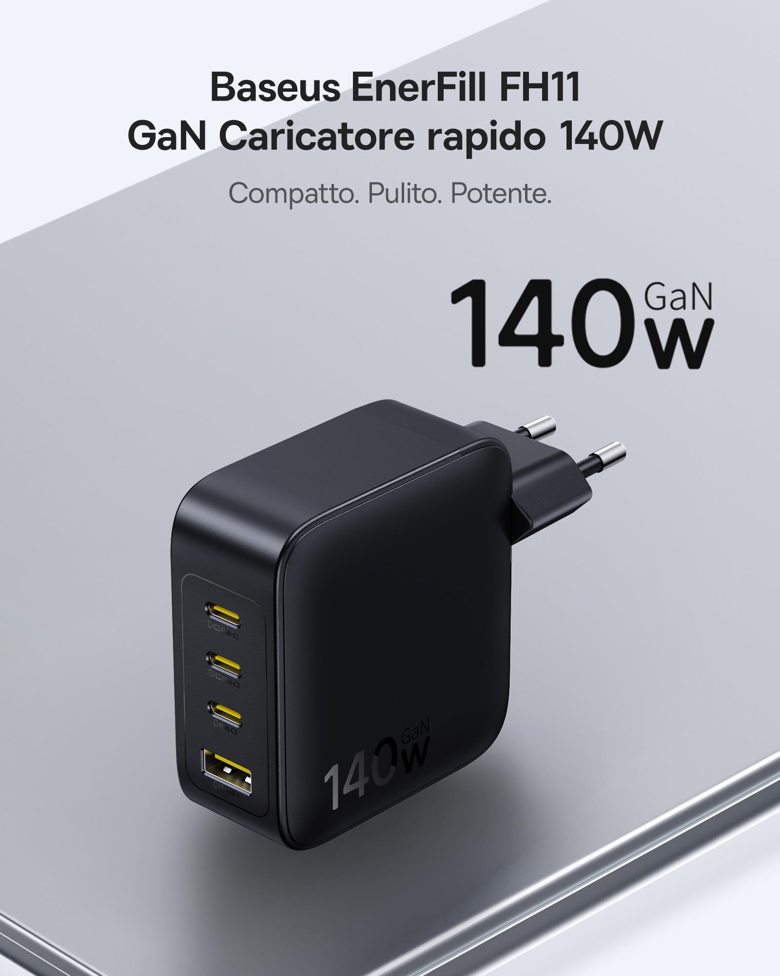 Baseus Enerfill Caricatore USB C 140 W GaN PD PPS 4 Porte USB C Rapido Compatibile MacBook Pro iPad Laptop iPhone Galaxy S25 Pixel