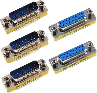 5 Pack DB15 15 Pin D-SUB Male to Female Coupler Adapter VGA Cable Connector Joiner for Monitor, Projector, and Computer