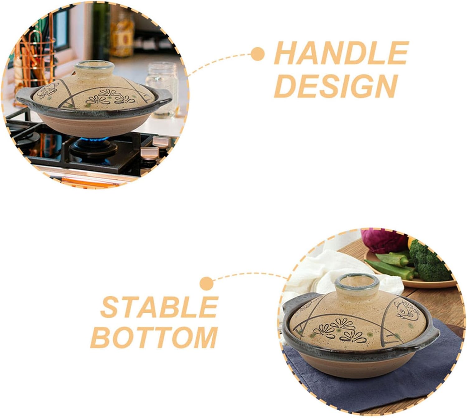 Japanese Ceramic Casserole Pan Stove Top Stewing Pot for Braised Chicken Rice Soup Cooking Heat-resistant Kitchen Cookware for Home and Restaurant