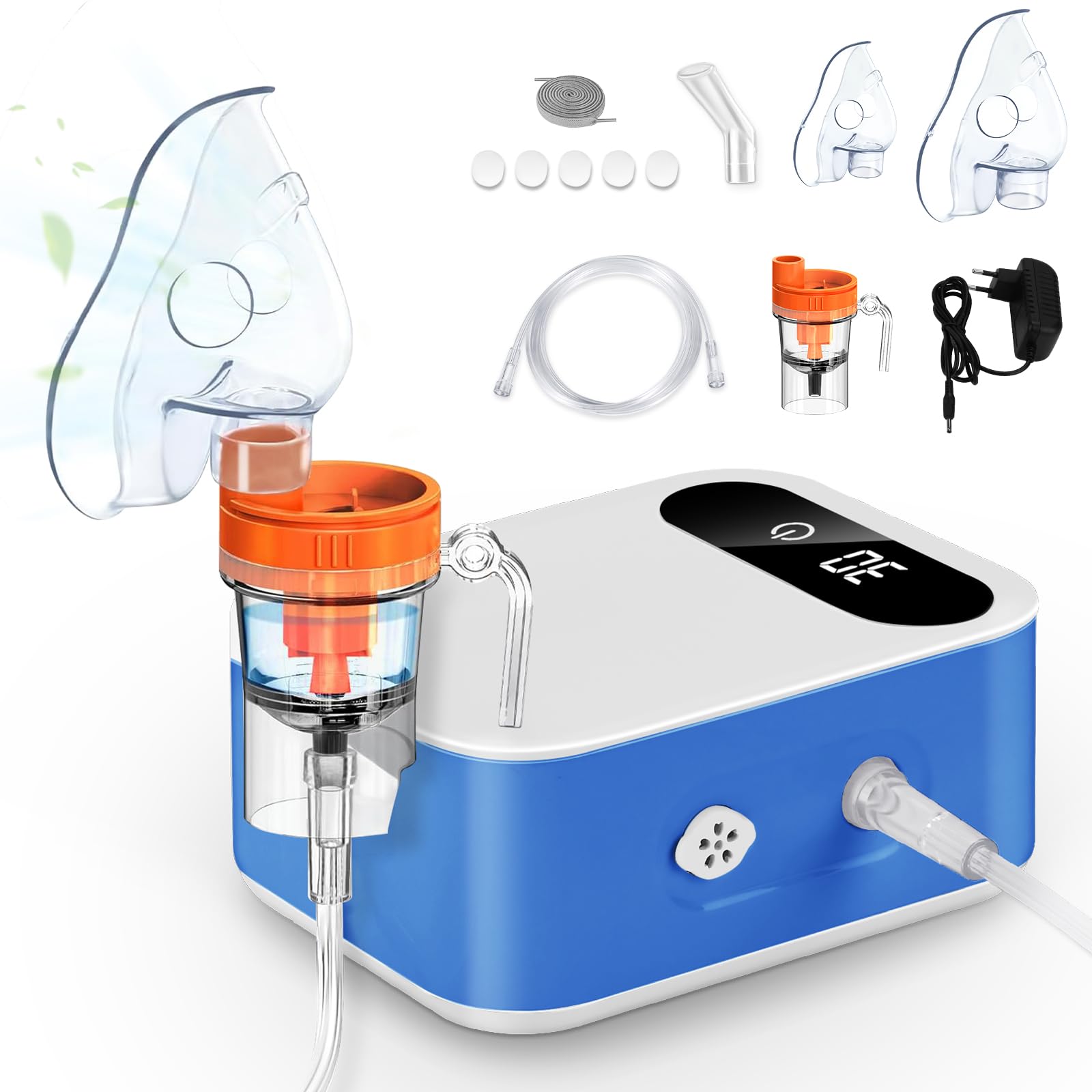 Nébuliseur à Compresseur,Ultrasonic Inhalateur Vapeur à affichage numérique LED électriques Aérosol Portable Nébuliseur Inhalateur,Traitement des Maladies Respiratoires Telles Adultes (Blanc Bleu)