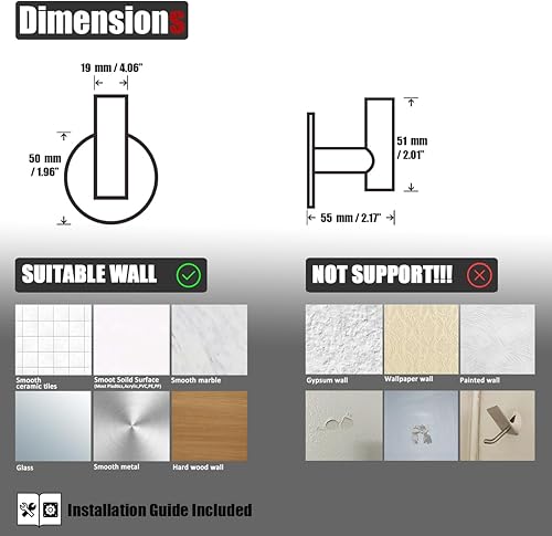 Miniatura 2 de JQK ATH110-BN-P4 - Gancho autoadhesivo para toallas, sin taladro, para baño, cocina, garaje, paquete de 4, acero inoxidable 304, acero cepillado