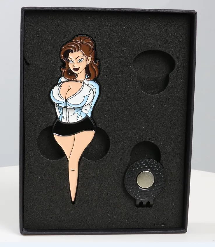 Golf Divot Tool Brunette Babe with Magnetic Ball Marker, Single Prong