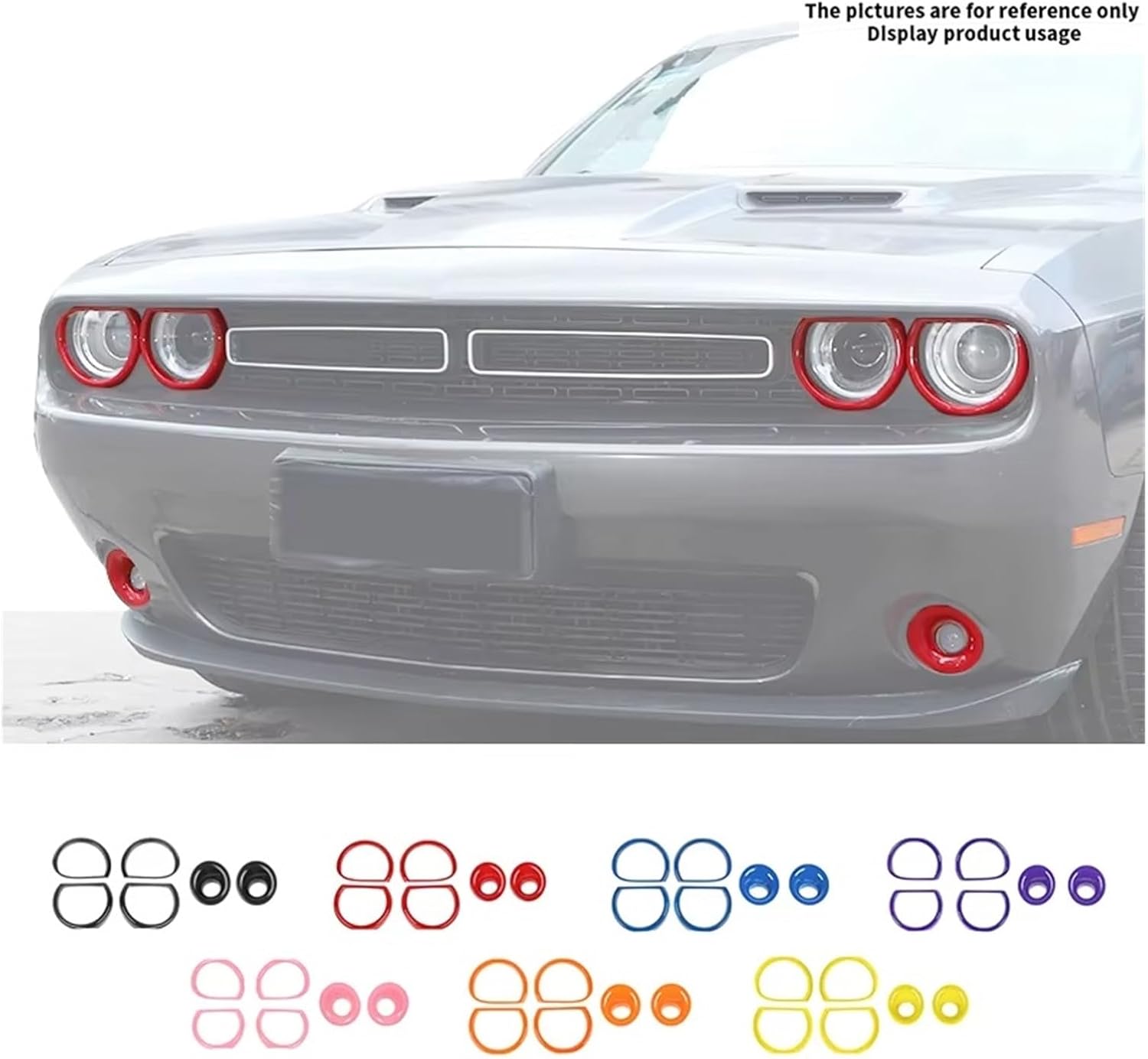 Car Headlight And Fog Light Decoration Cover Frame Set Compatible With Dodge Challenger 2015+ Exterior Accessories(Orange)
