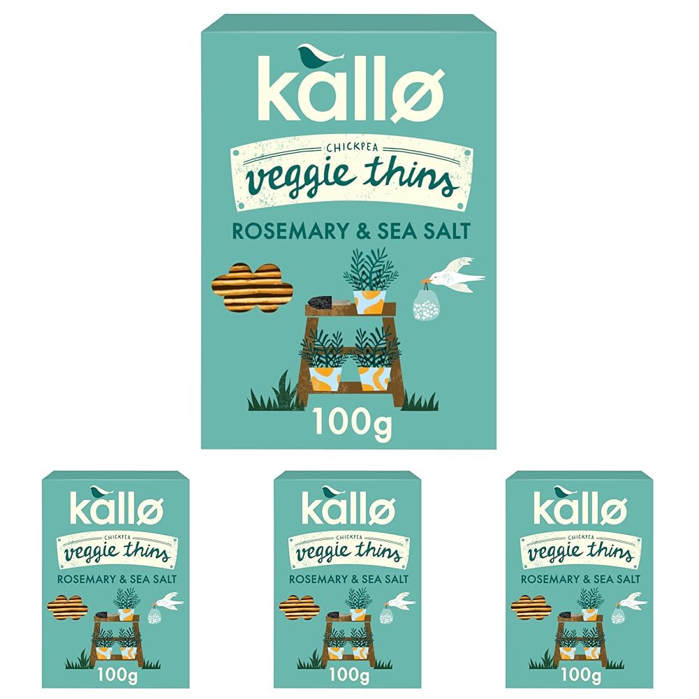 KalloRosemary & Sea Salt Veggie Thins Crackers | Healthy Snacks High Fibre, Plant Protein, Gluten Free & Baked | 100g Single Pack (Pack of 4)