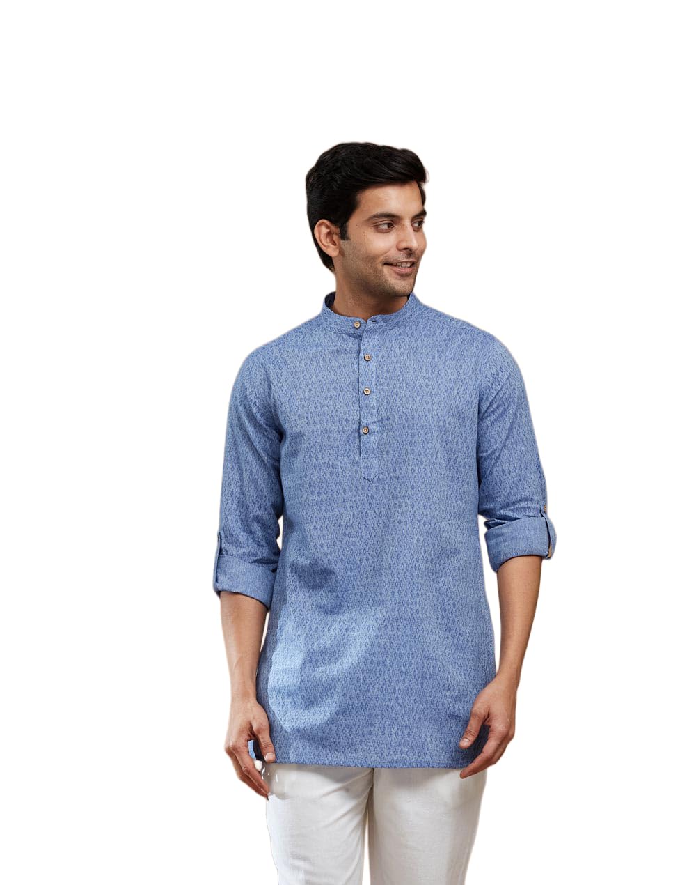 fabindia Men Blue Geometric Cotton Thigh Length Kurta-picture-14