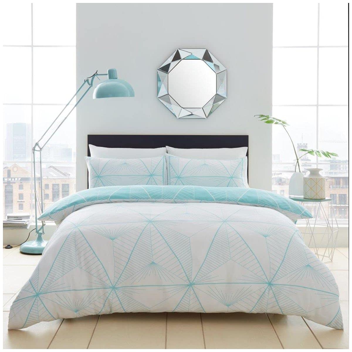 GC GAVENO CAVAILIA Luxurious Geometric Bedding Sets, Reversible Comforter Diamond Quilt Set With Pillowcases, Kingsize, Aqua Coverlet