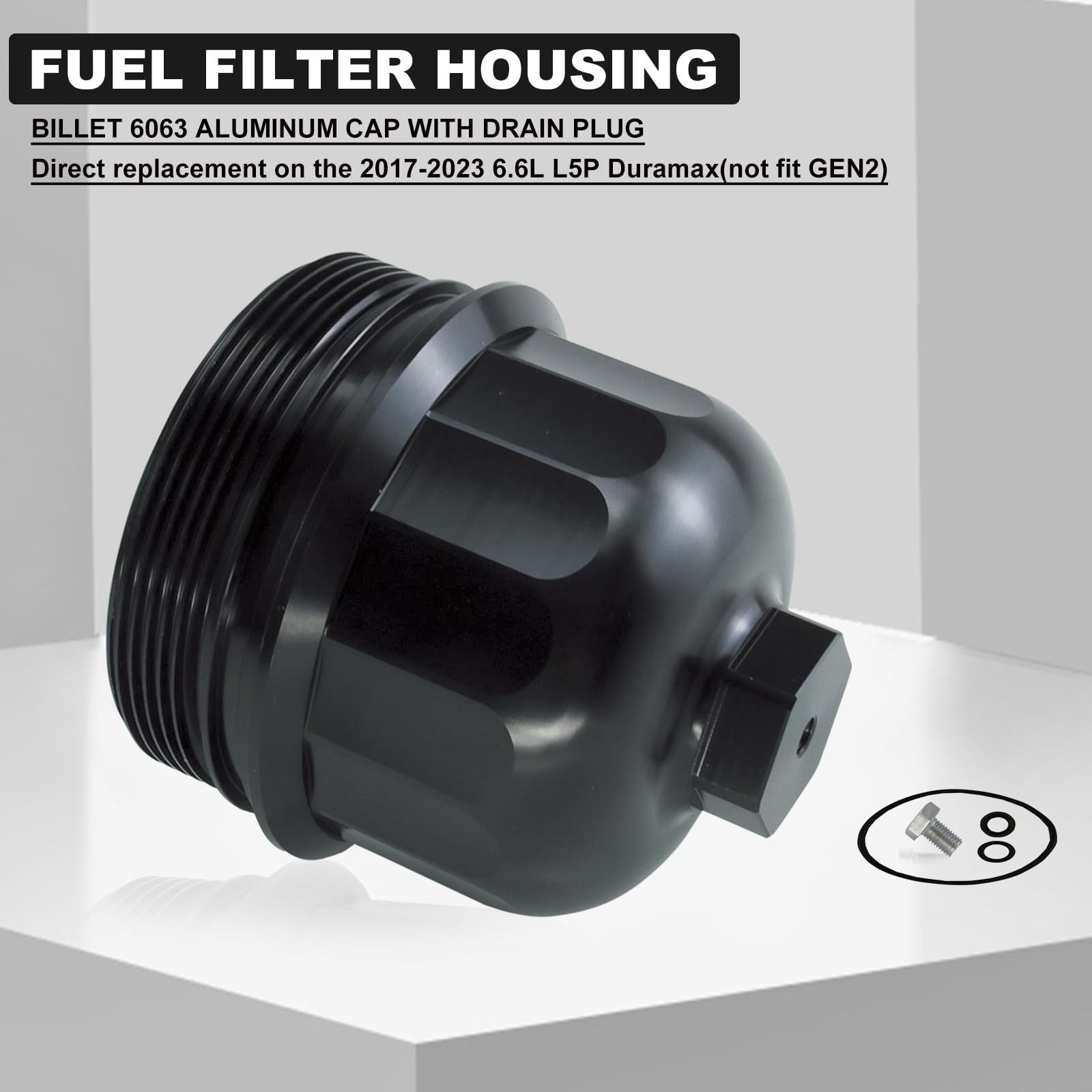RULLINE Tapa de carcasa de filtro de combustible billet compatible con Chevy/GMC 6.6L L5P Duramax Diesel 2017-2019 - Se adapta a 2500HD y 3500HD (no incluye filtro TP1015)