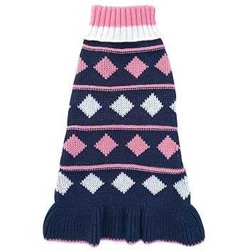 Jecikelon Pet Dog Long Sweaters Dress Knitwear Turtleneck Pullover Warm Winter Puppy Sweater Long Dresses (Navy Square, X-Small)