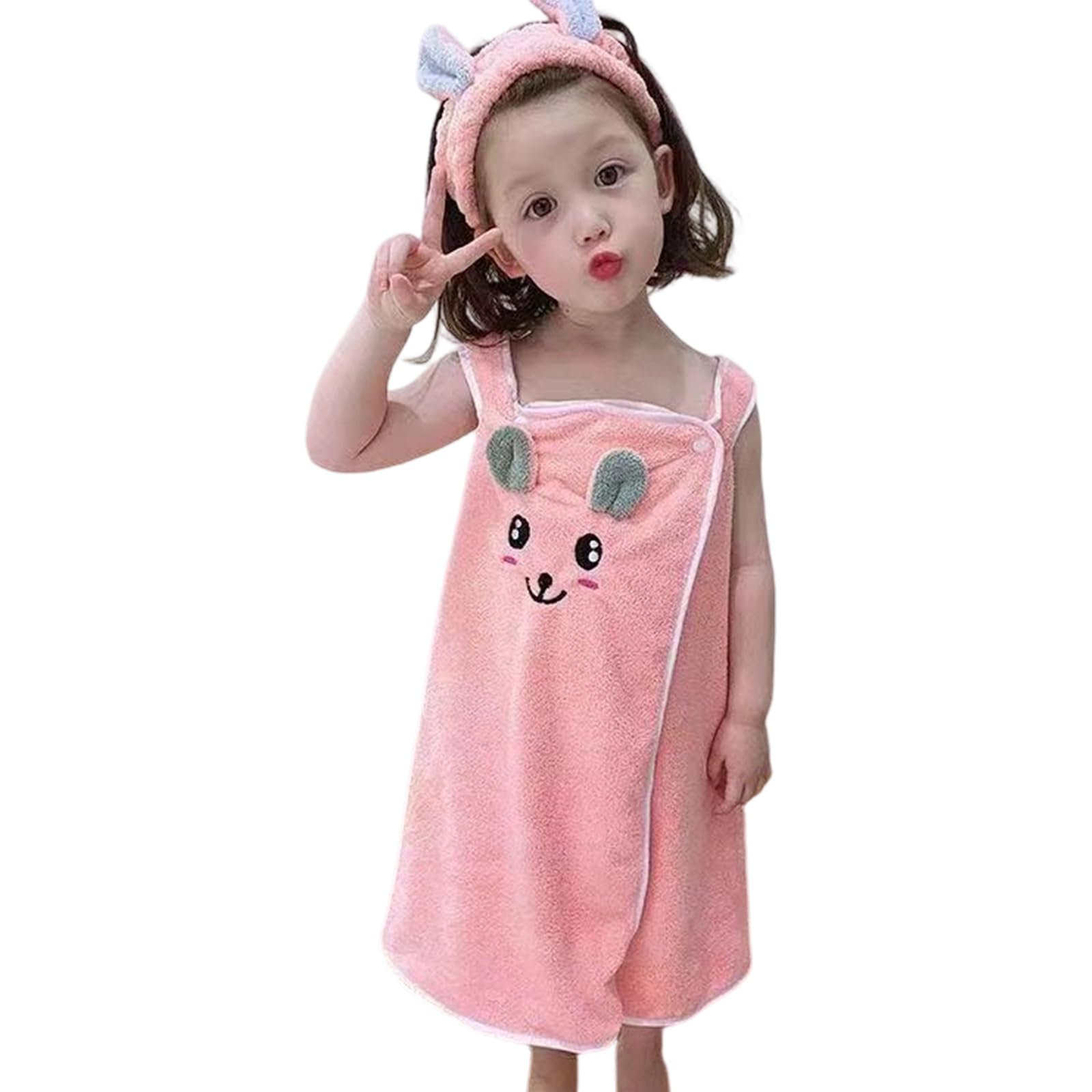 ZEPFJHE Wearable Hooded Towel with Matching Hair Wrap Absorbent Fabric for Toddler Kids Shower Robe