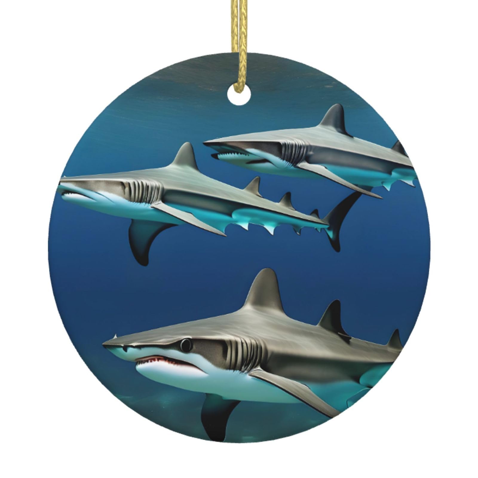 Hammerhead Sharks Print Christmas Ornaments, Ceramic Hanging Ornament, Round Shape Decorations