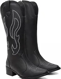 Bota Texana Feminina Country Boiadeira Estilo Western Cano Longo Com Zíper Tendência Confortável