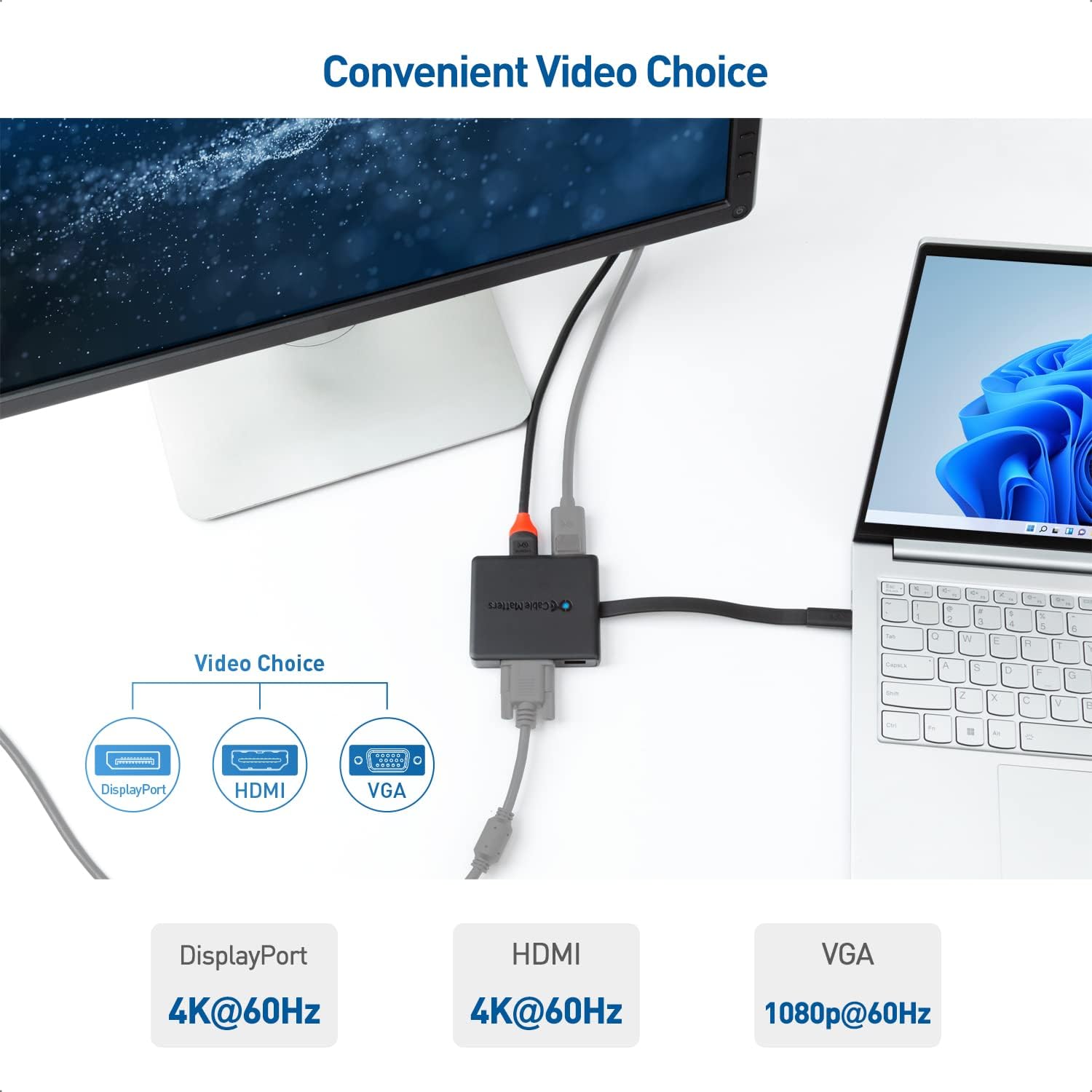 Cable Matters USB C Hub with HDMI, DisplayPort, VGA, USB 2.0, Fast Ethernet, 60W Charging - Thunderbolt 4 / USB4 / Thunderbolt 3 Port Compatible with MacBook Pro, Dell XPS, HP Spectre x360 and More
