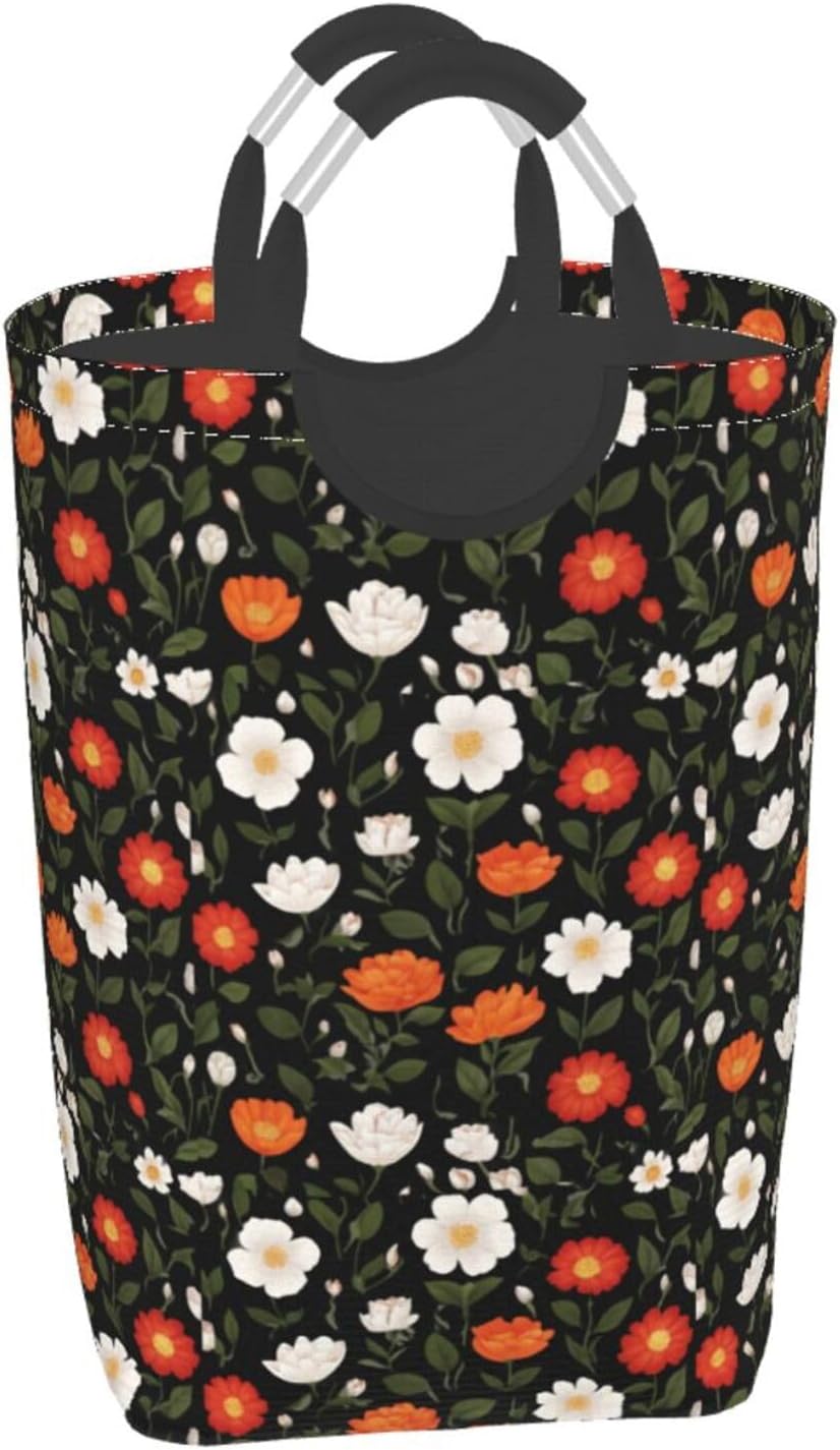 Multi-color cherry blossoms Foldable storage bag, 50L capacity, suitable for laundry room, dormitory bedroom, dirty clothes storage basket.