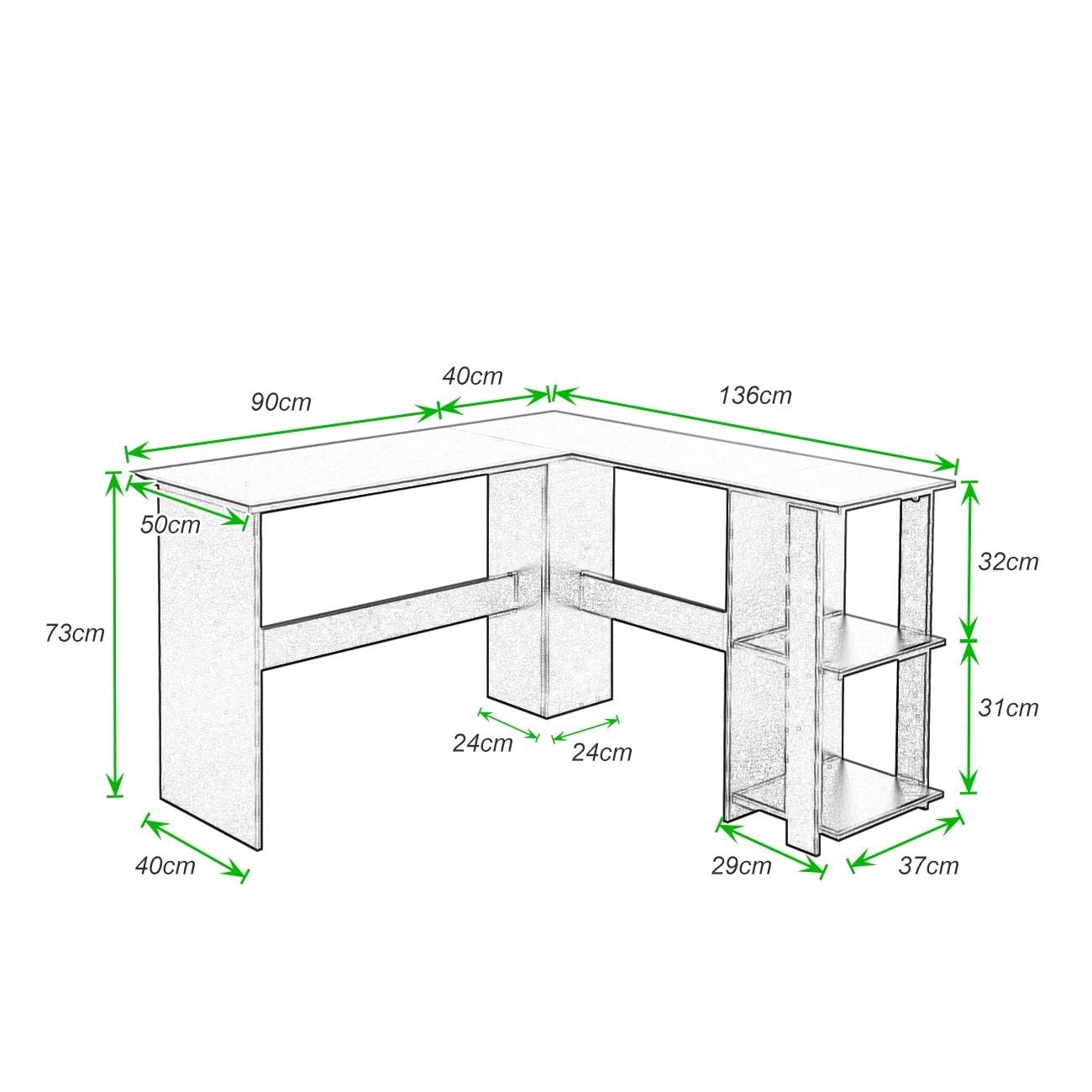 soges Scrivania ad L Grande scrivania ad angolo Scrivania del computer Tavolo da ufficio Workstation per computer Tavolo da gioco per l'home office, S1-XTD-SC01-WW