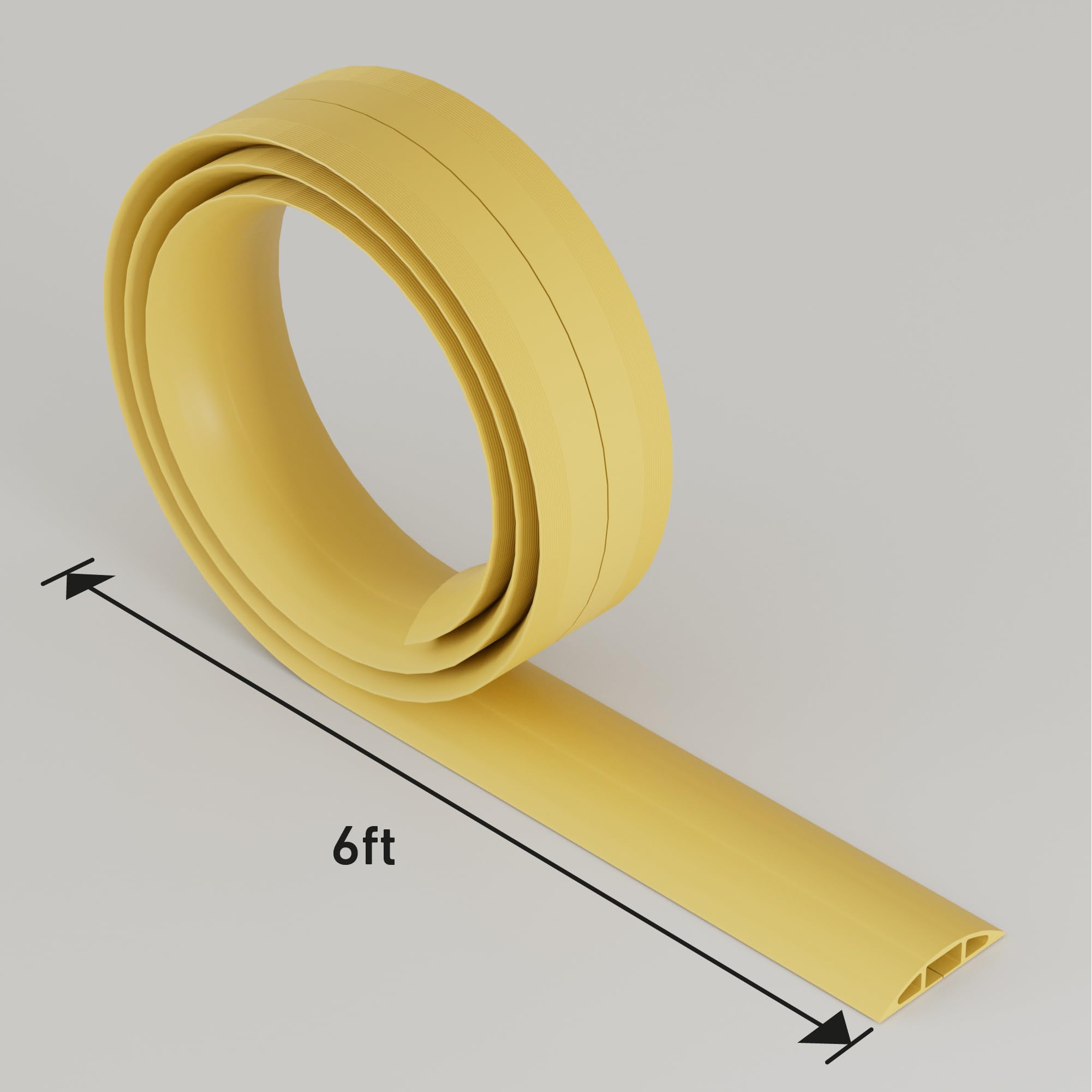 D-Line 30ft Floor Cord Cover, Floor Cable Protector, Extension Cord Cover, Protect Wires & Prevent Cable Trips, Cable Management Solution - Cord Cavity = 0.63" (W) x 0.31" (H) - Black: 6 Feet Yellow