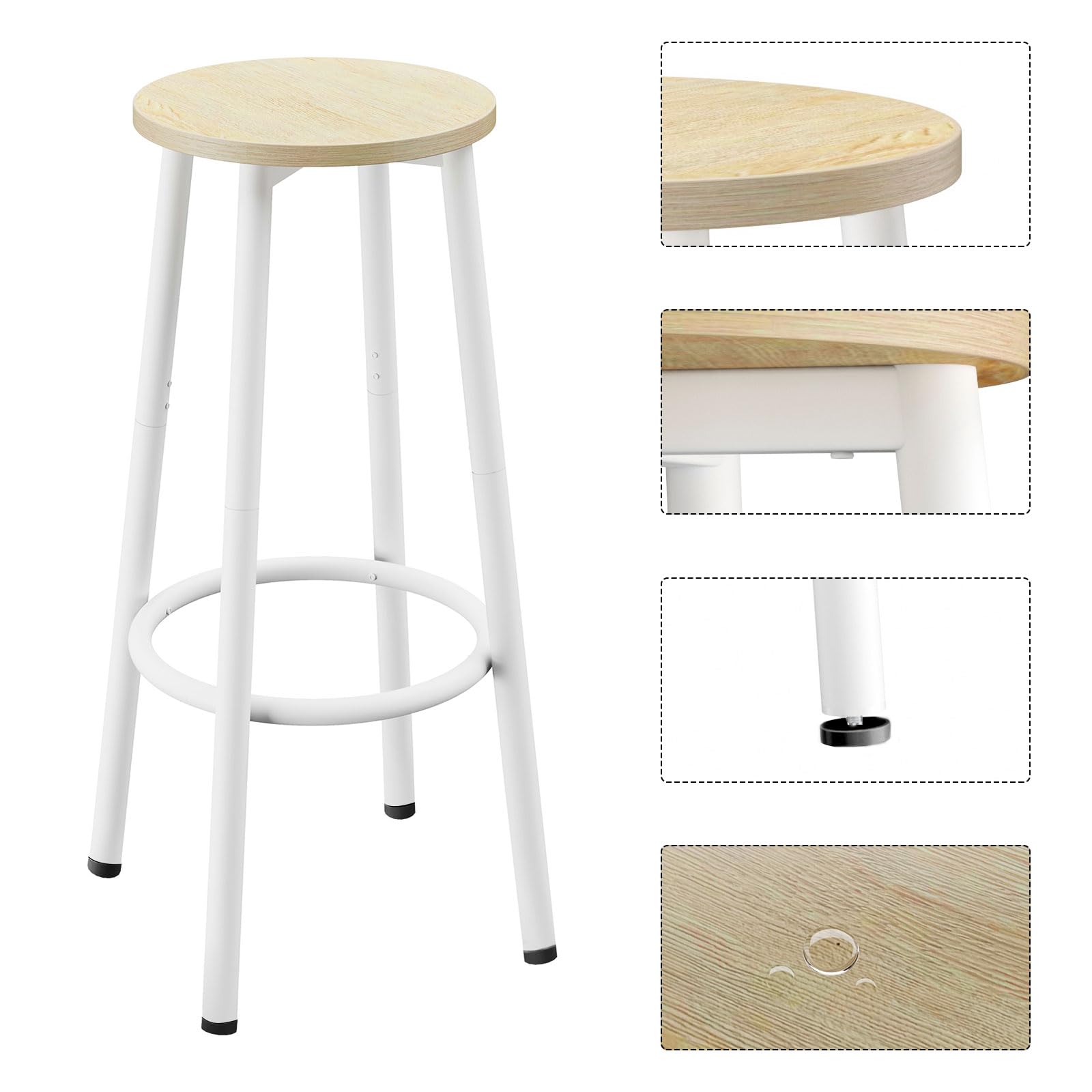 YMYNY Juego de 2 Taburetes de Bar, Taburete de Encimera de Cocina con Reposapiés, Estilo Industrial, Adecuado para Cocina, Restaurante, Sala de Fiestas 30×30×64CM Color Natural HBS512R