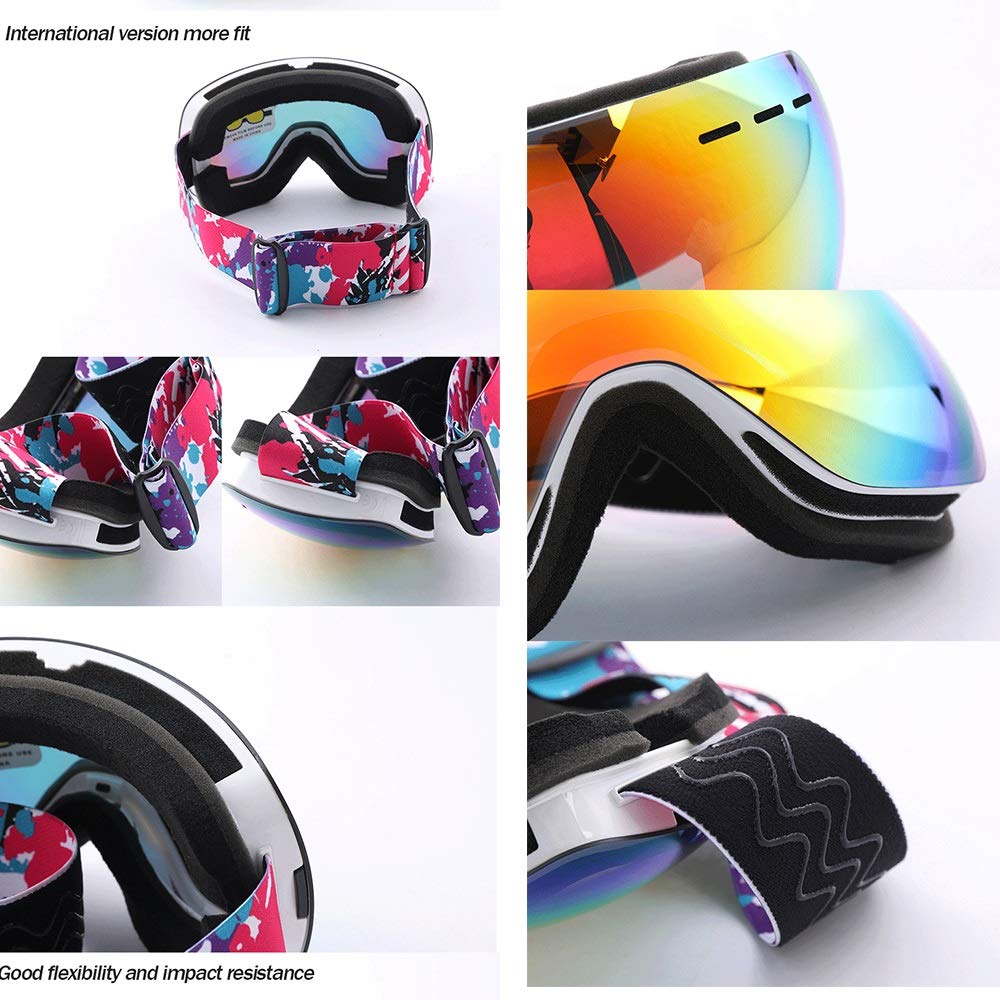 Veste de ski imperméable Lunettes de ski d'hiver chaudes Lunettes de ski doubles antibuée Lunettes de ski magnétiques sans cadre pour adultes Lunettes de ski pour un transport facile de vos skis