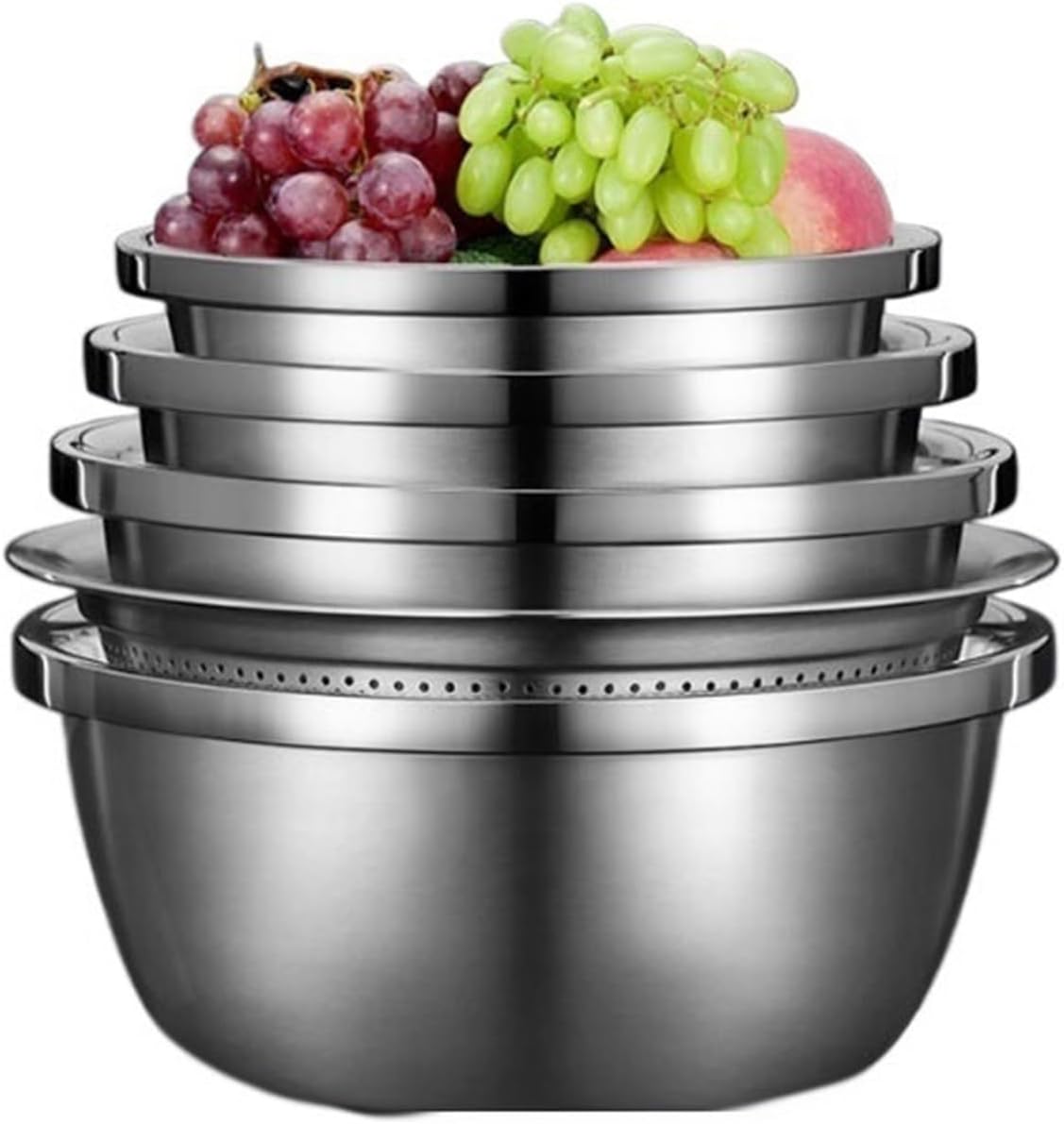 Mixing Bowls Salad Bowls Pots and Pans Cooking Baking Metal Nesting Storage Bowls Soup Bowls 304 Stainless Steel Barbecue Serving Trays 5 Piece Set，