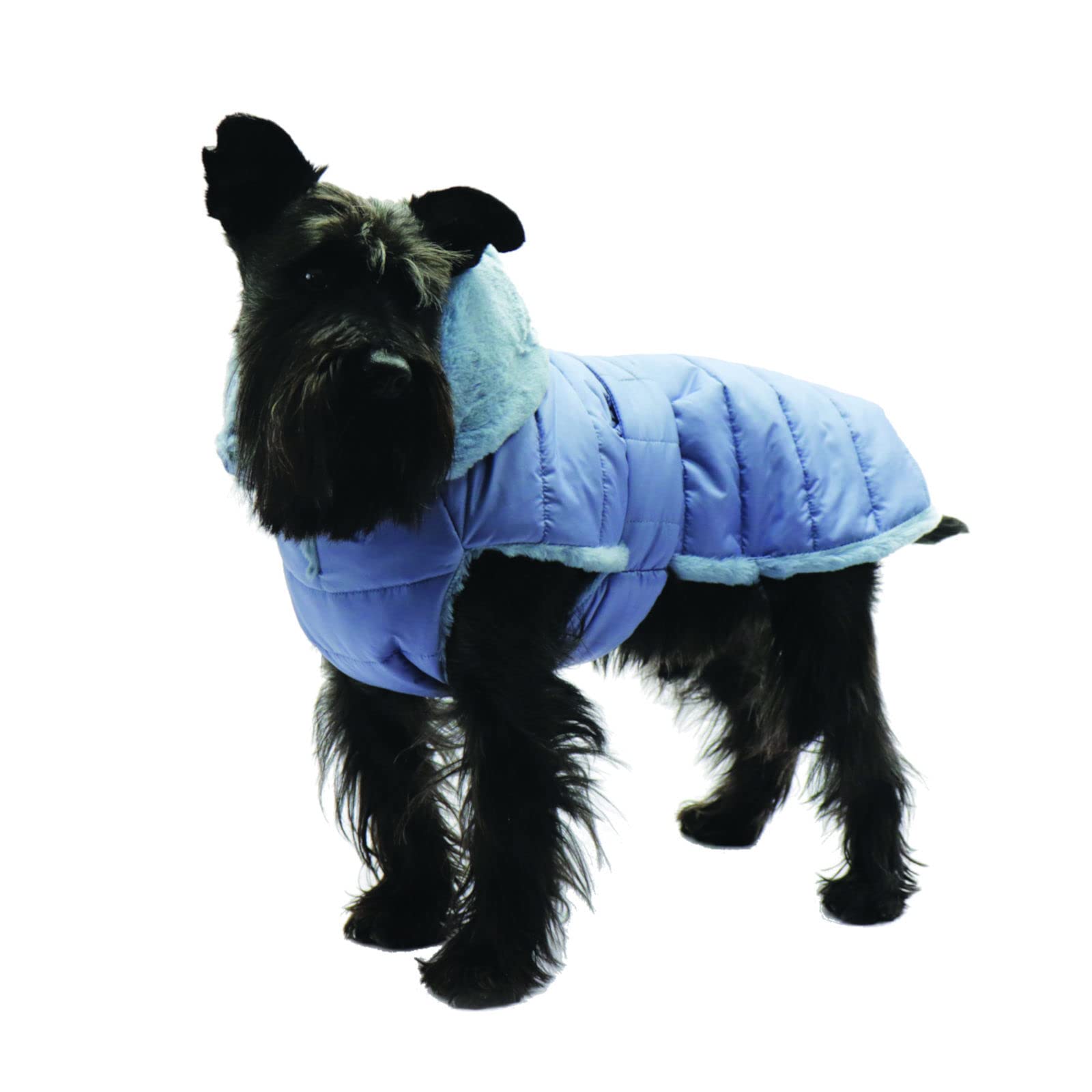 Fashion Dog Hunde-Steppmantel mit Kunstpelz-Futter - Azzurro - 39 cm