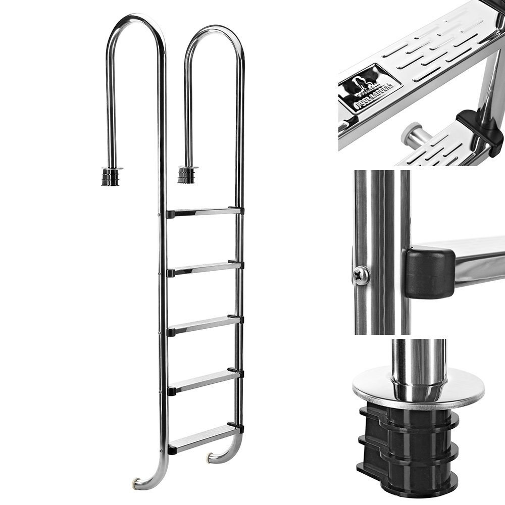 Zwembadladder, SucceBuy 4-traps Taupe Zwembadladder Met 2 Leuningen Ondersteunt 181 Kg Voor Zwembaden Van 122 Tot 137 Cm