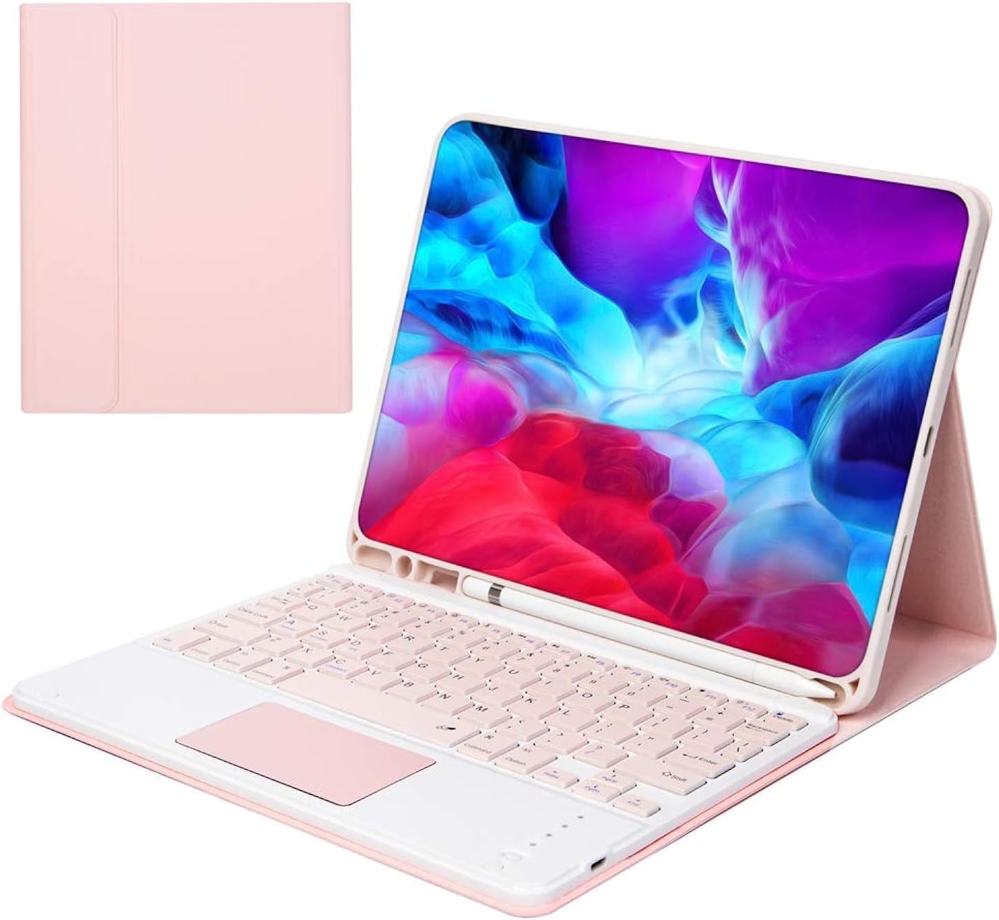 for Newest iPad 9th Gen(2021)/7th 8th Generation 10.2 Touchpad Keyboard Case, Backlit Slim Folio Cover Removable Detachable Bluetooth Keyboard with Pencil Holder for iPad 10.2" 2021 (Pink)