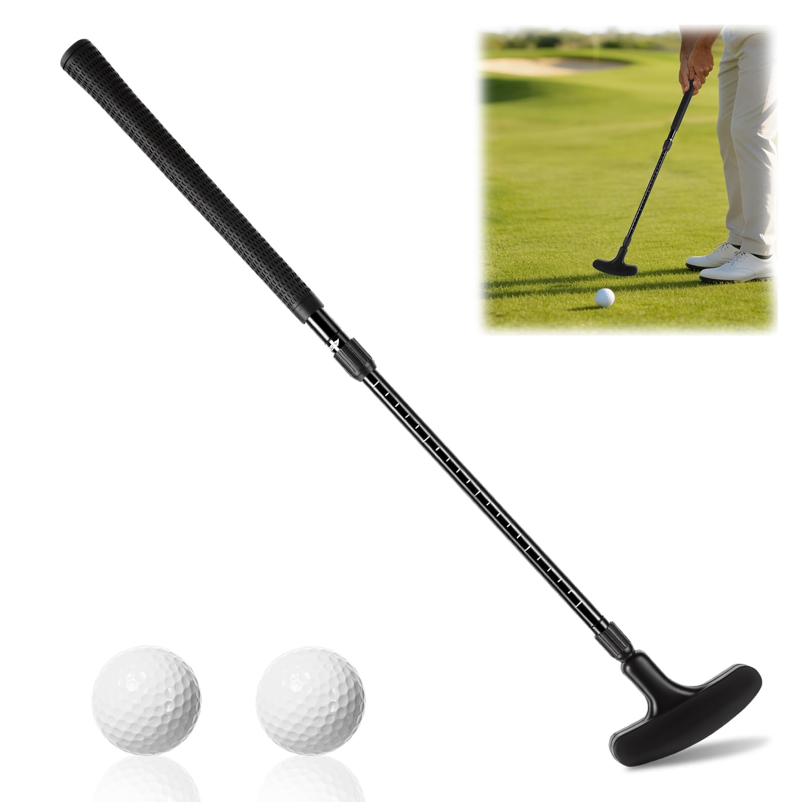 Golf Putter Adjustable, Golf Putter Extendable Shaft for Kids & Adults Mini Golf Putting Game, Suitable for Left and Right Hand, Golf Club Set with 2 Balls for Teenagers Adults (Black)