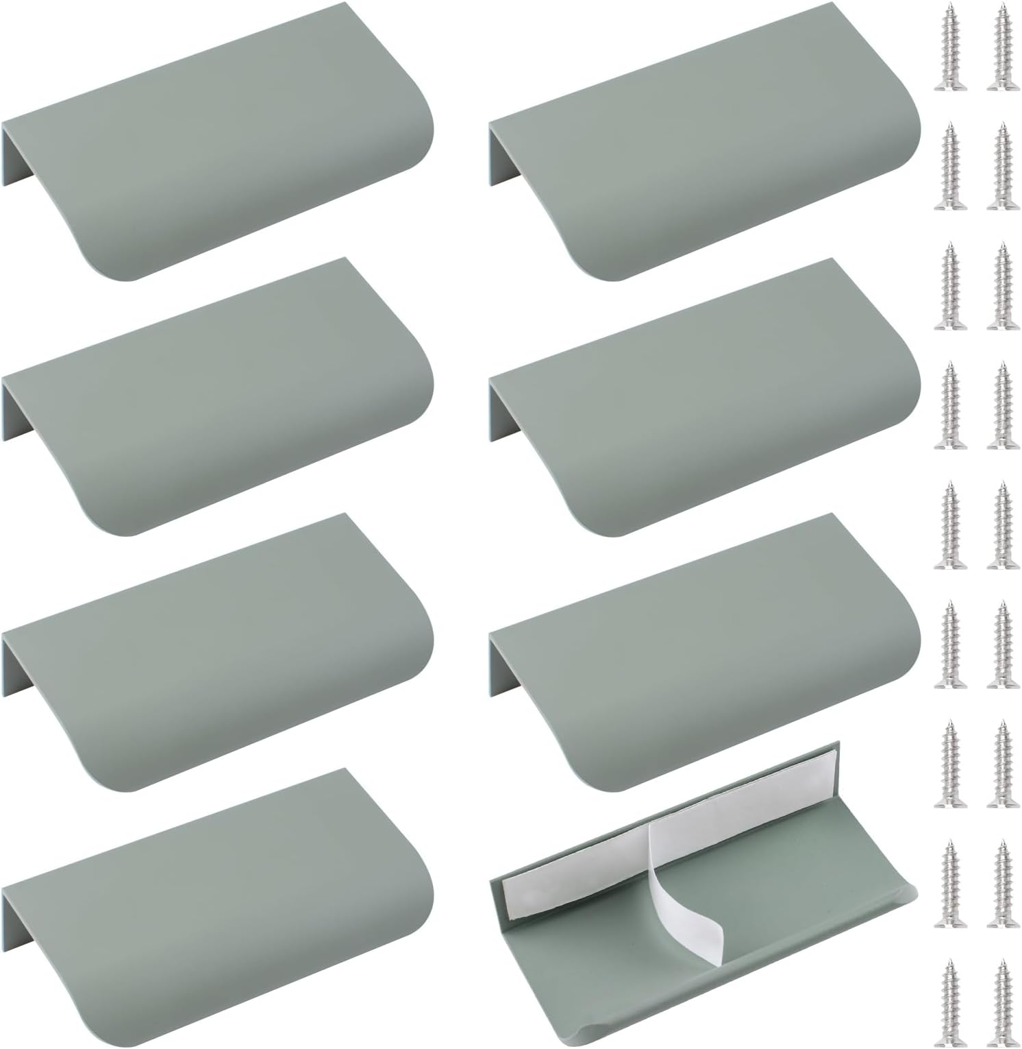 MOROBOR Mini Finger Edge Pull, 8pcs Self Adhesive Pulls Modern Concealed Round Angle Drawer Handle Aluminum Alloy Invisible Wardrobe Handles for Cabinet Hardware Drawer,80mm/Greyish Green