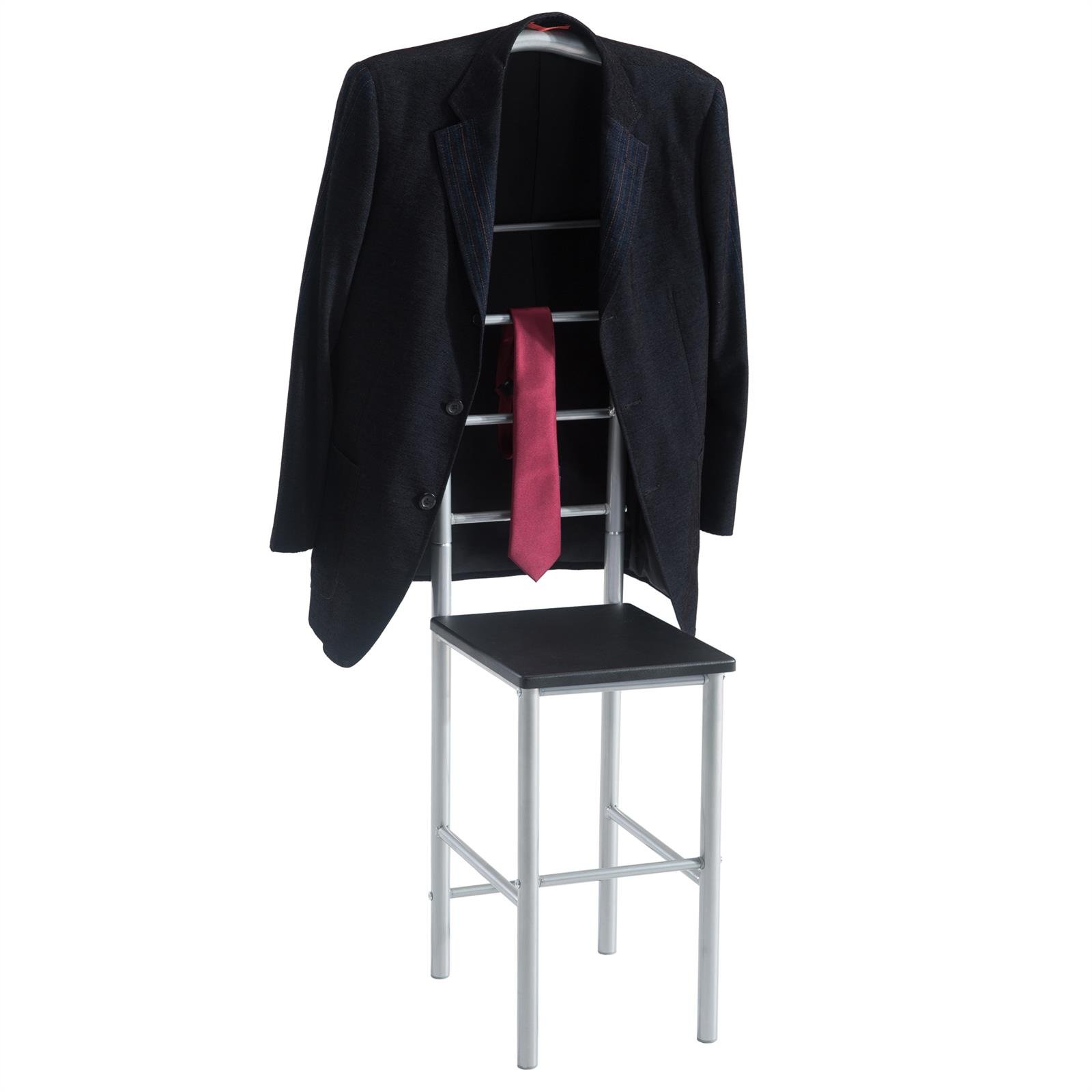 IDIMEX Lot de 2 valets de Chambre JIVO chevalets de Nuit portants pour vêtements, Structure en métal argenté avec Tablette en MDF décor Noir Mat