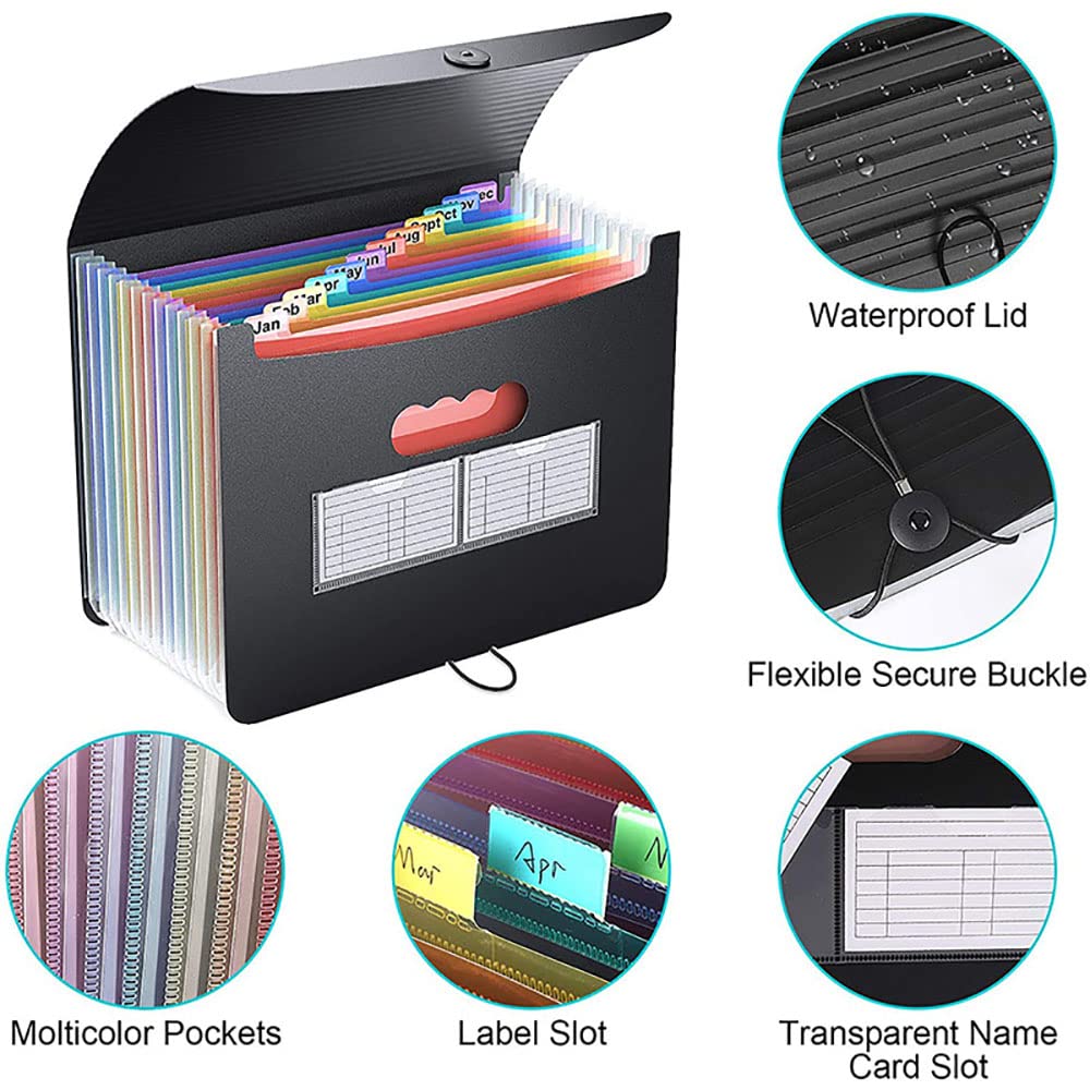 Cartella estesa, File Manager da 24 Tasche File Manager per cartelle a Fisarmonica in Formato A4 per archiviare File, Perfetto per L'Ufficio, la Scuola, la casa (Nero 33 * 24 * 24 cm)
