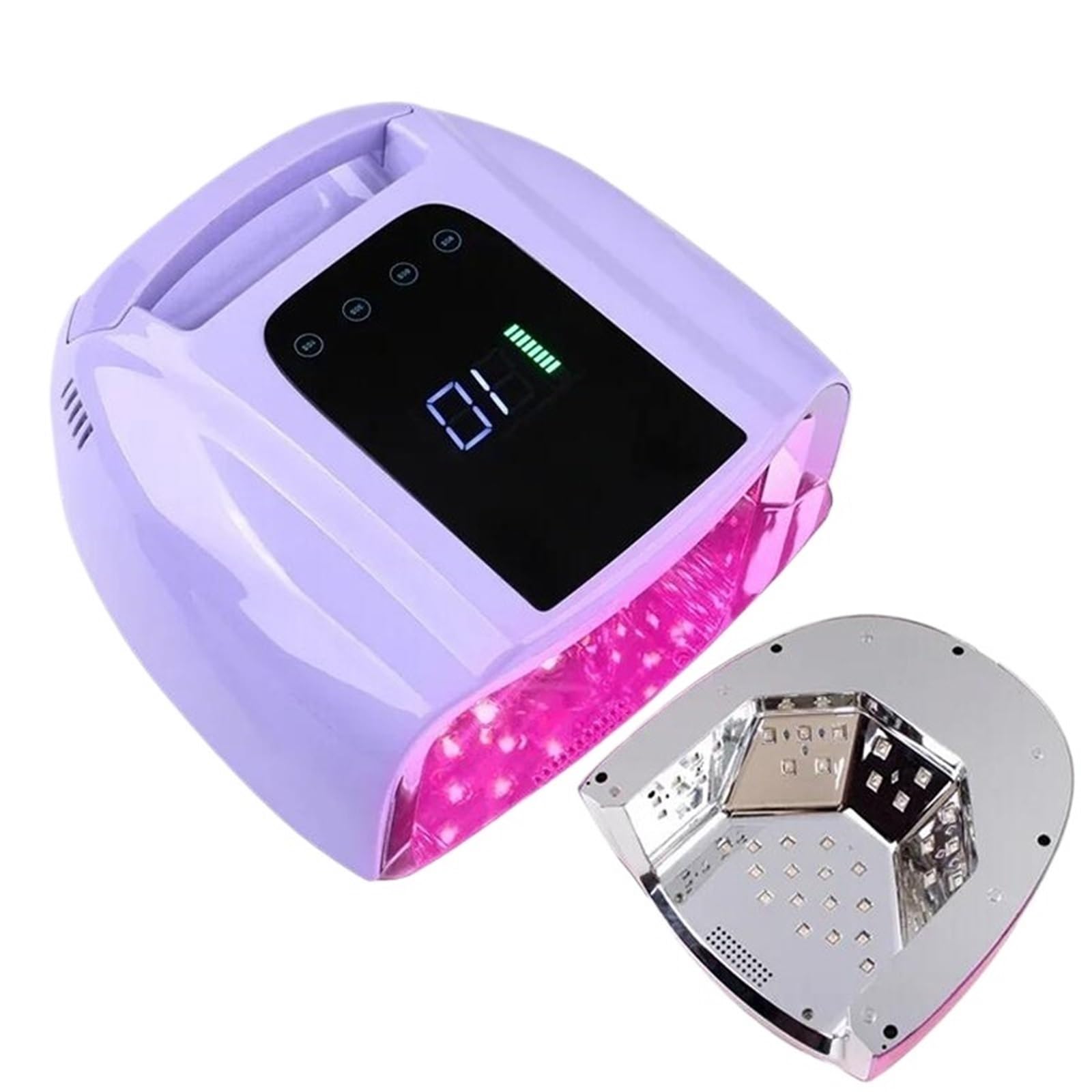 Lámpara LED para uñas, Lámpara de uñas con espejo 96 W y almohadilla metálica, secador manicura inalámbrico, luz UV for, lámpara LED recargable(Purple)