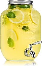 PrimeWorld 1Pc 4 LTR Glass Water Beverage Dispenser - Air Tight Lid Glass Pitcher for Detox Water - Mason Jar - Counter Table Top Juice Water Beer Dispenser for Home & Kitchen Restaurant Party