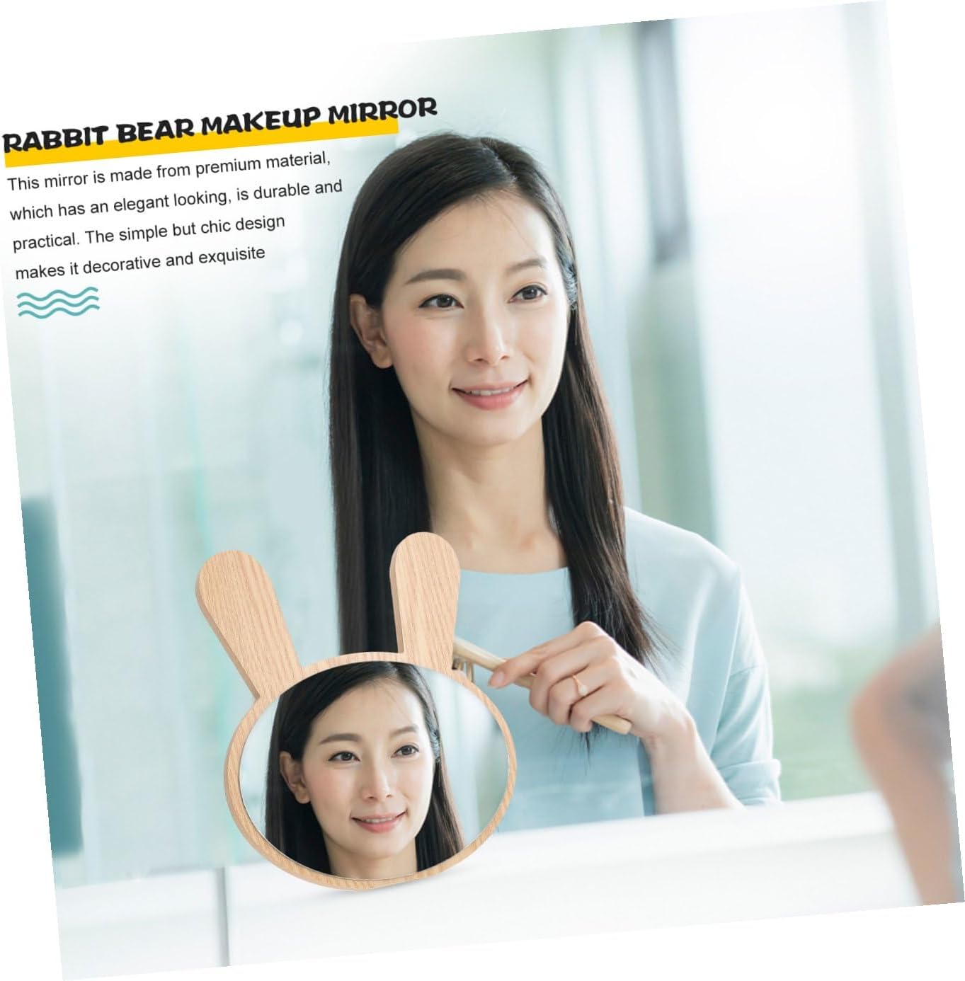 Cartoon Makeup Mirror with Wooden Base for Tabletop Vanity Use image 4