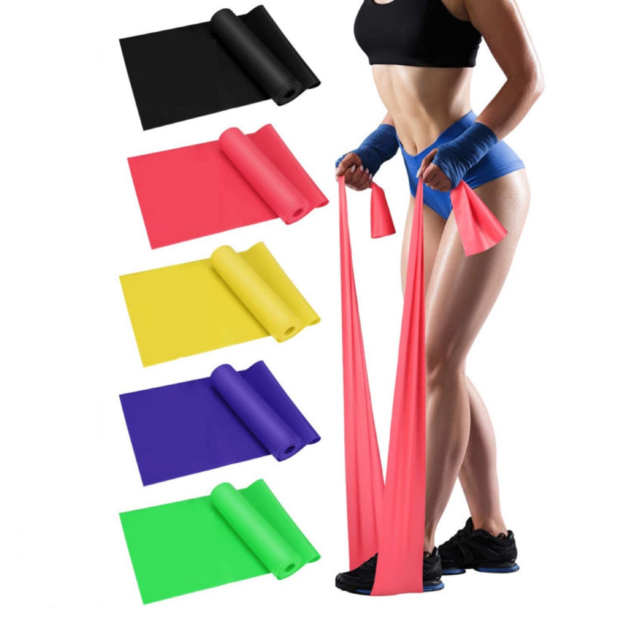 5PCS Professional Latex Elastic Bands Long Stretch Bands for Physical Therapy, Yoga, Pilates, Rehab, at-Home or The Gym Workouts, Strength Training(5 Gears)